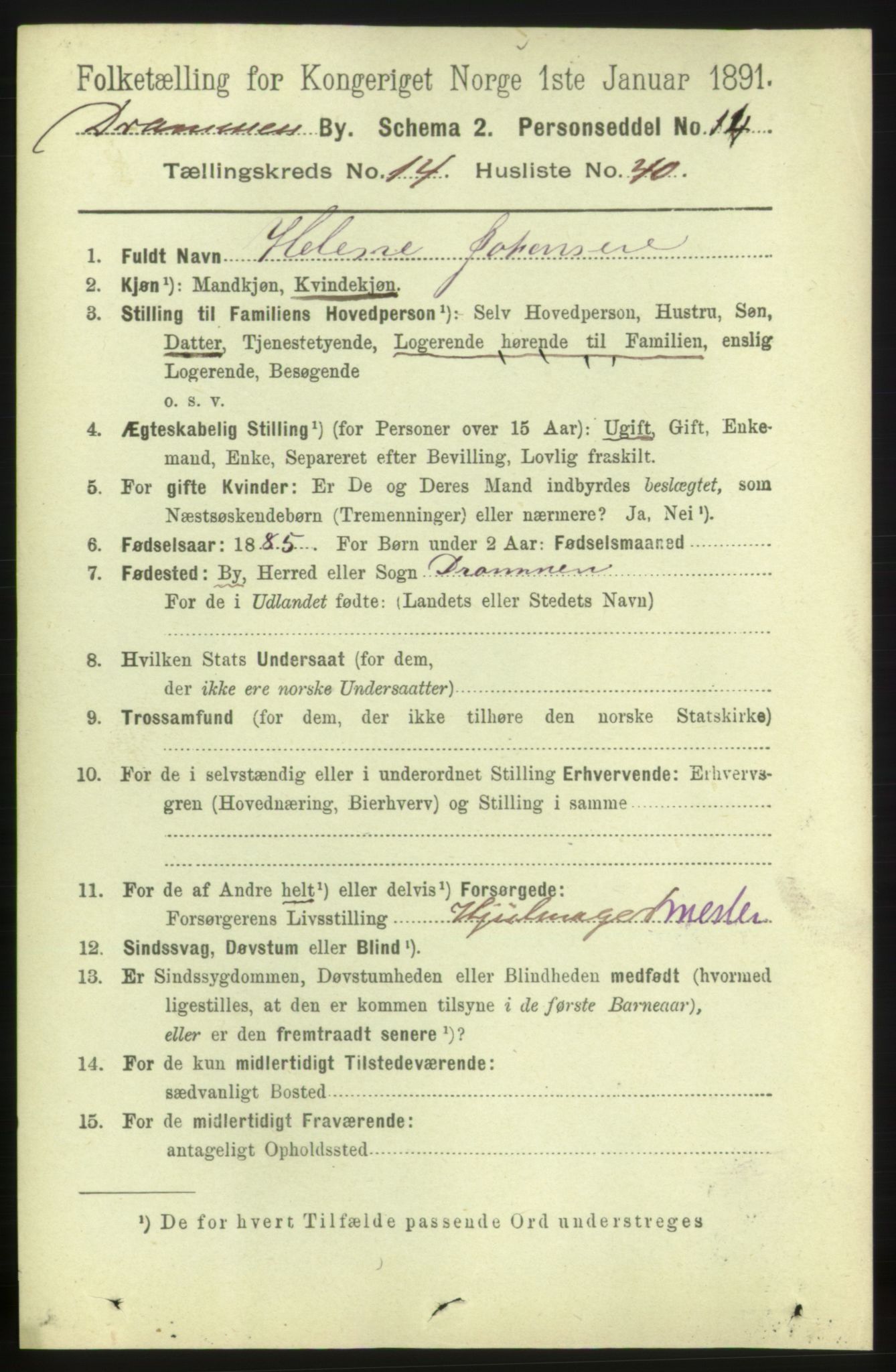 RA, 1891 census for 0602 Drammen, 1891, p. 10497