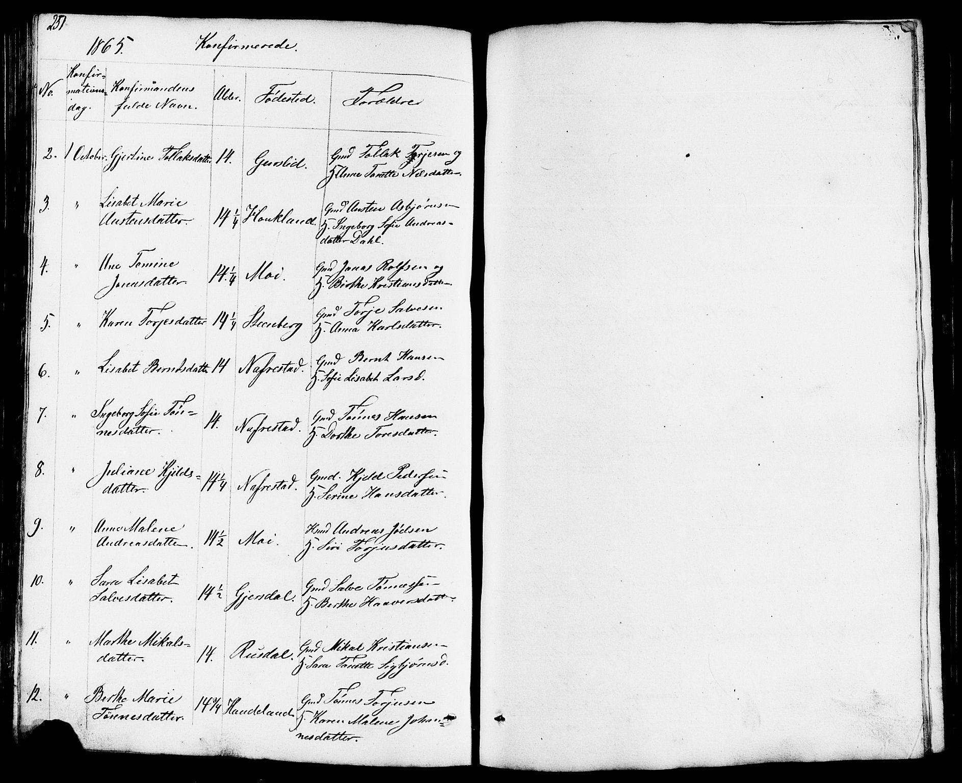 Lund sokneprestkontor, AV/SAST-A-101809/S07/L0003: Parish register (copy) no. B 3, 1848-1885, p. 251