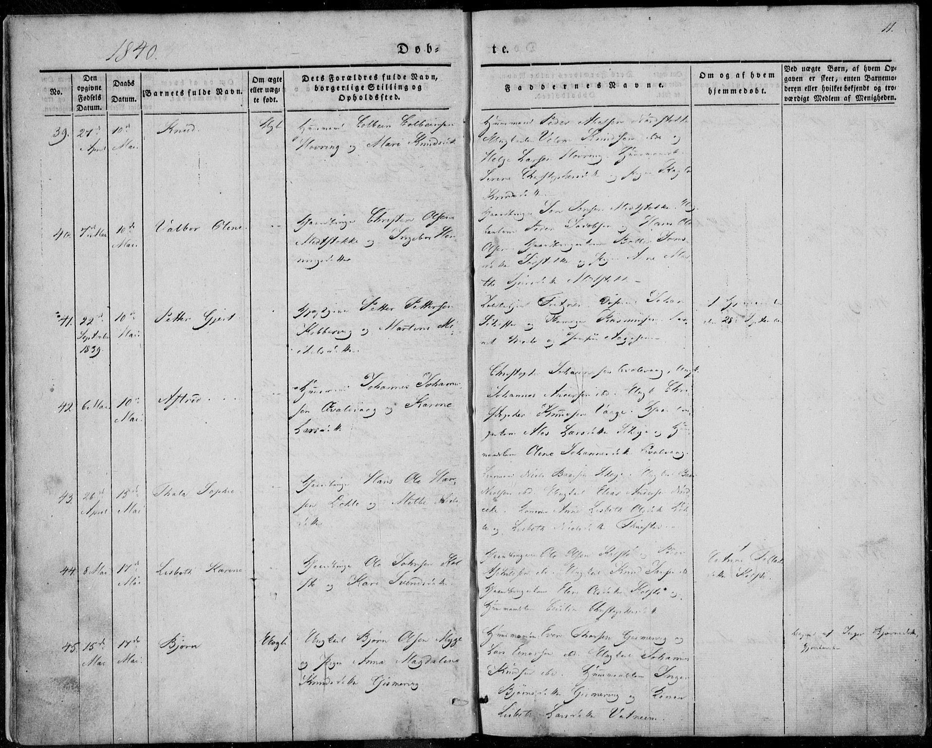 Avaldsnes sokneprestkontor, AV/SAST-A -101851/H/Ha/Haa/L0006: Parish register (official) no. A 6, 1839-1847, p. 11