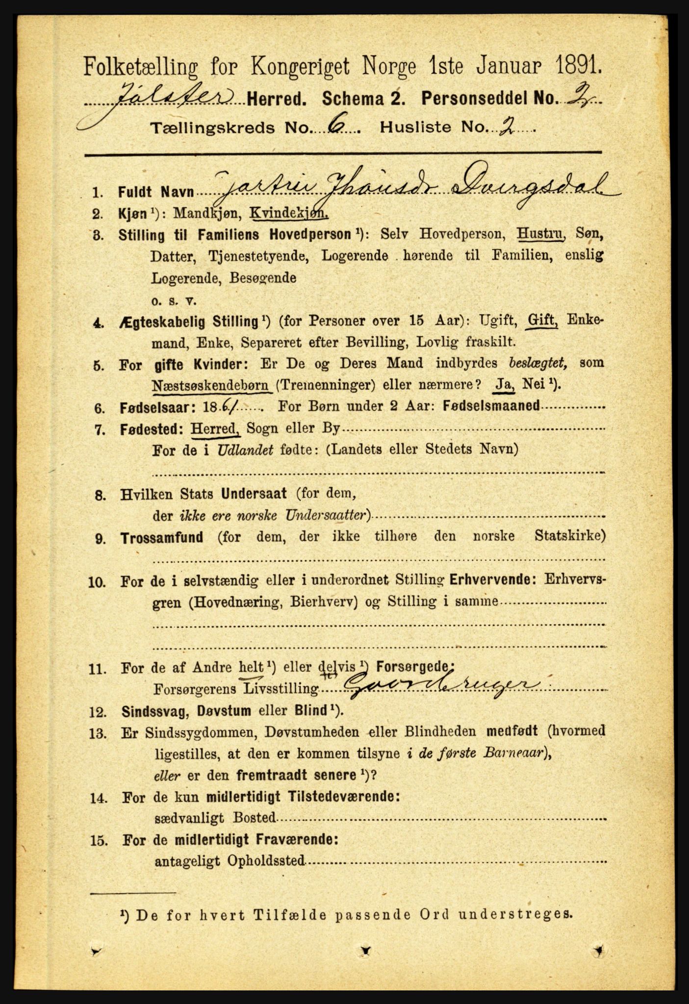 RA, 1891 census for 1431 Jølster, 1891, p. 2180