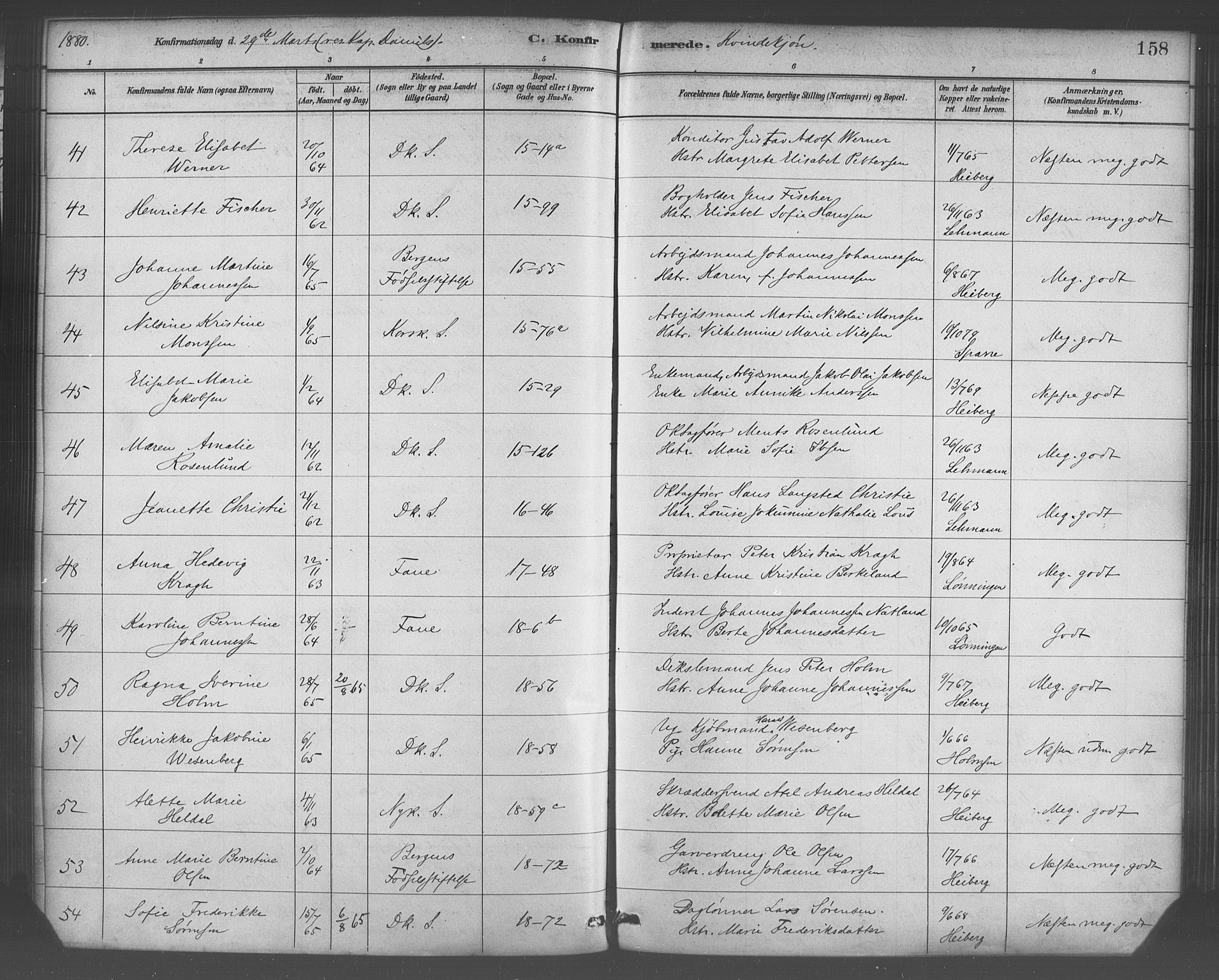 Domkirken sokneprestembete, AV/SAB-A-74801/H/Haa/L0030: Parish register (official) no. C 5, 1880-1898, p. 158