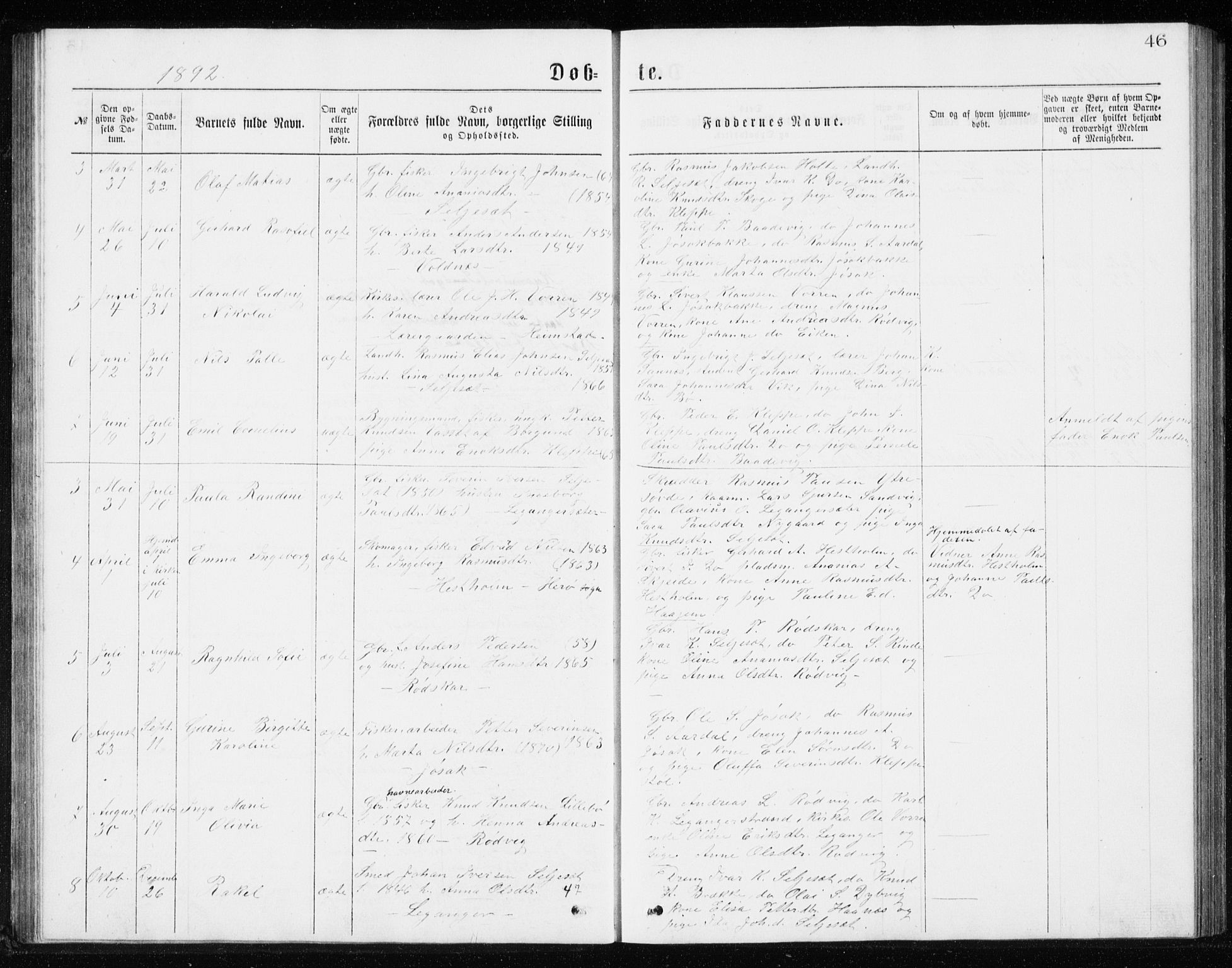 Ministerialprotokoller, klokkerbøker og fødselsregistre - Møre og Romsdal, AV/SAT-A-1454/508/L0097: Parish register (copy) no. 508C01, 1873-1897, p. 46