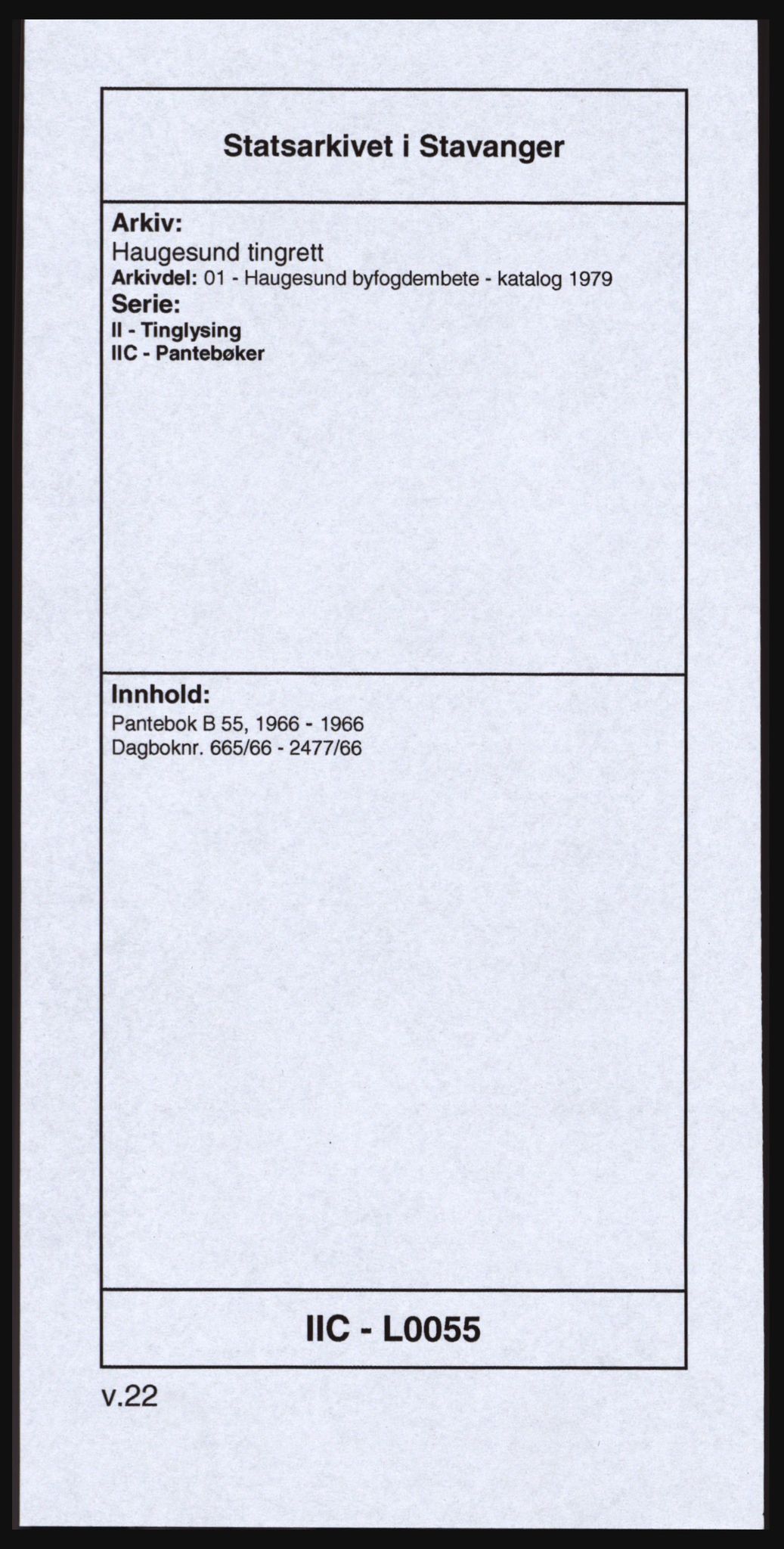 Haugesund tingrett, SAST/A-101415/01/II/IIC/L0055: Mortgage book no. B 55, 1966-1966