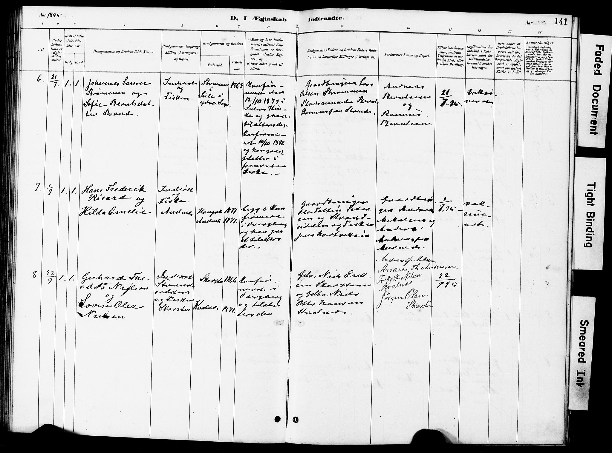 Ministerialprotokoller, klokkerbøker og fødselsregistre - Nordland, AV/SAT-A-1459/899/L1448: Parish register (copy) no. 899C03, 1887-1902, p. 141