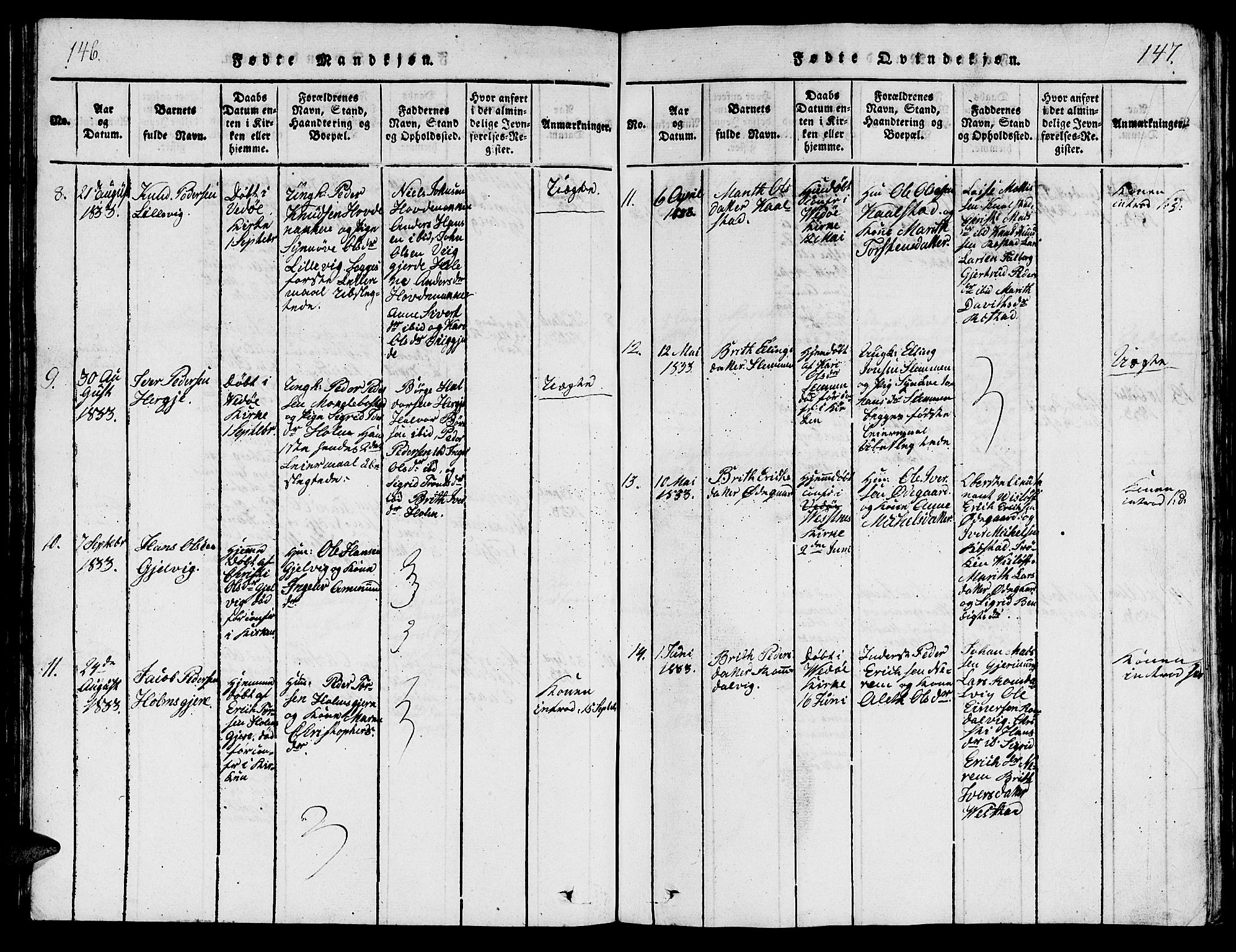 Ministerialprotokoller, klokkerbøker og fødselsregistre - Møre og Romsdal, AV/SAT-A-1454/547/L0610: Parish register (copy) no. 547C01, 1818-1839, p. 146-147