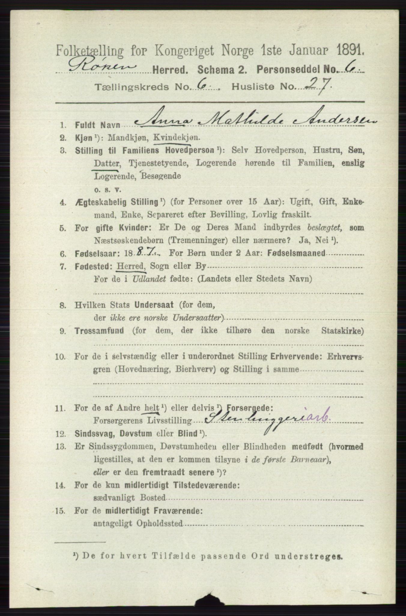 RA, 1891 census for 0627 Røyken, 1891, p. 3774