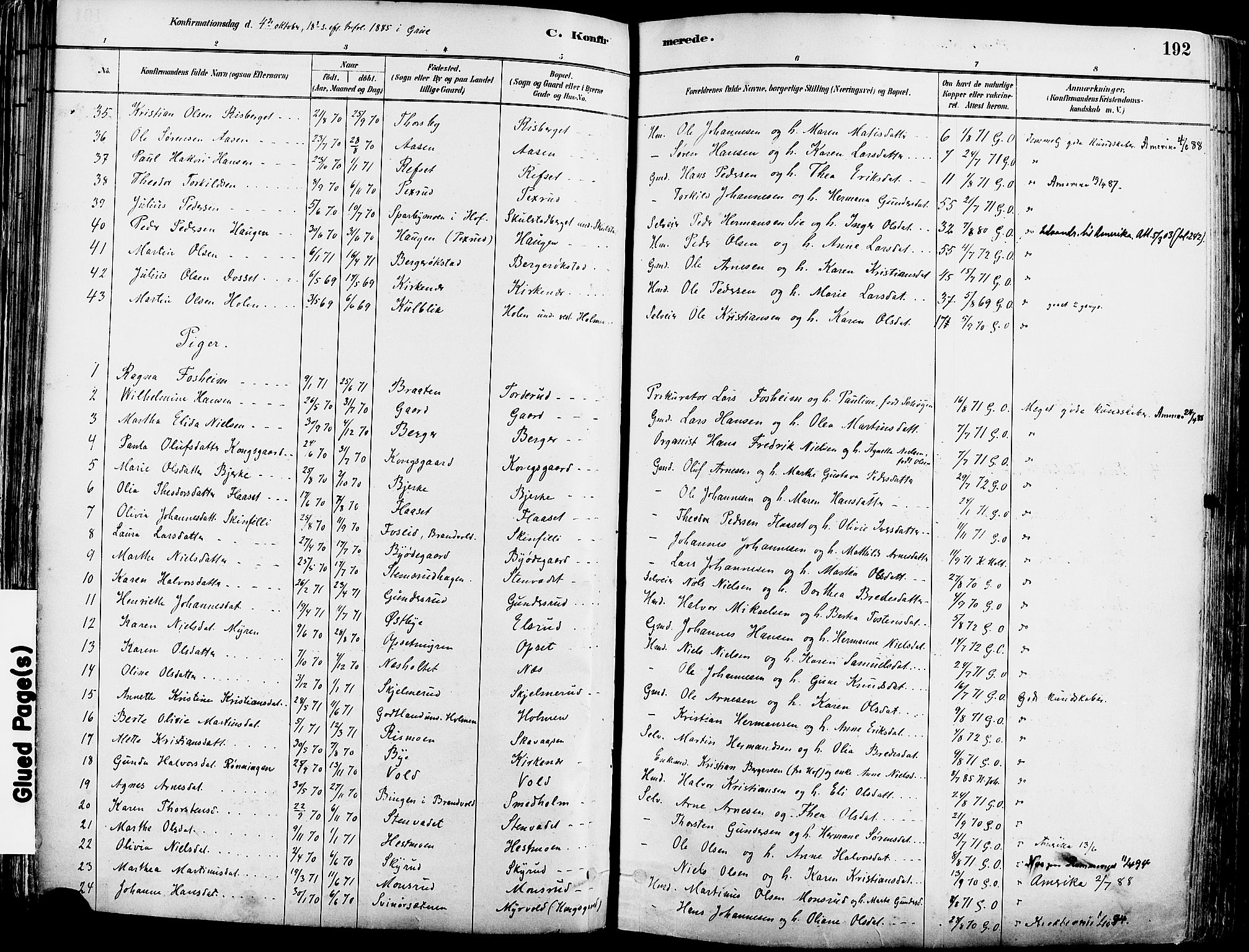 Grue prestekontor, SAH/PREST-036/H/Ha/Haa/L0012: Parish register (official) no. 12, 1881-1897, p. 192