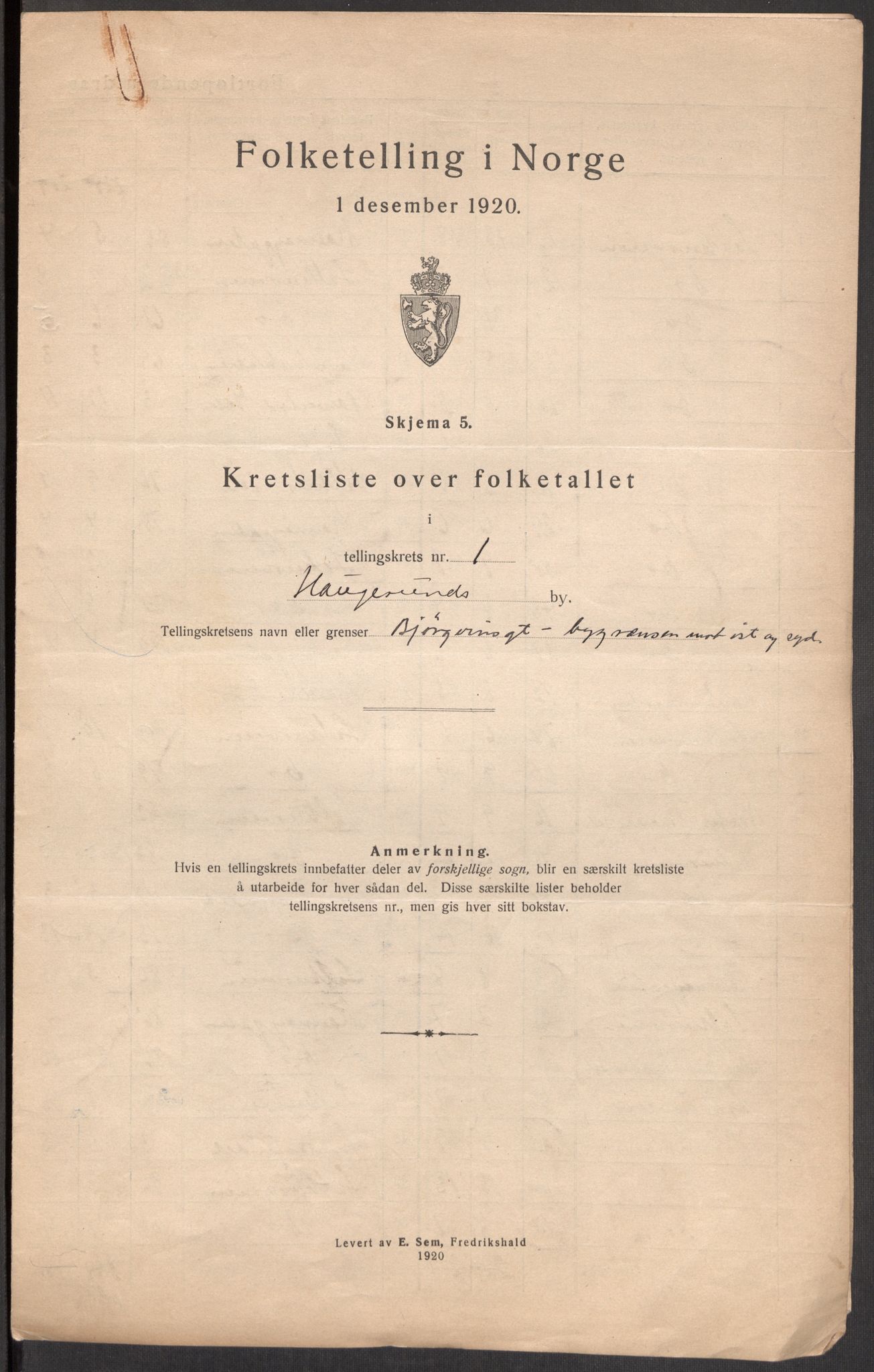 SAST, 1920 census for Haugesund, 1920, p. 6