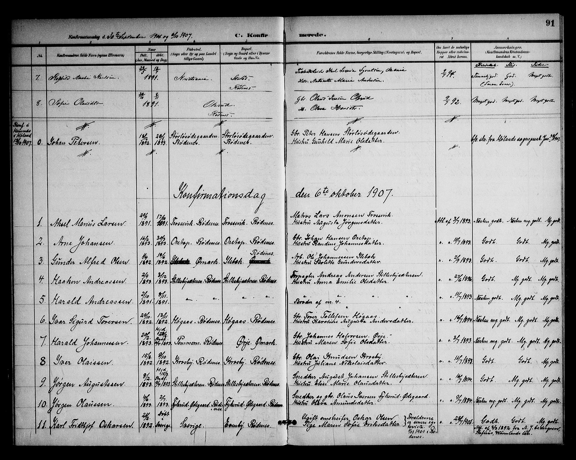 Rødenes prestekontor Kirkebøker, SAO/A-2005/F/Fa/L0011: Parish register (official) no. I 11, 1901-1910, p. 91