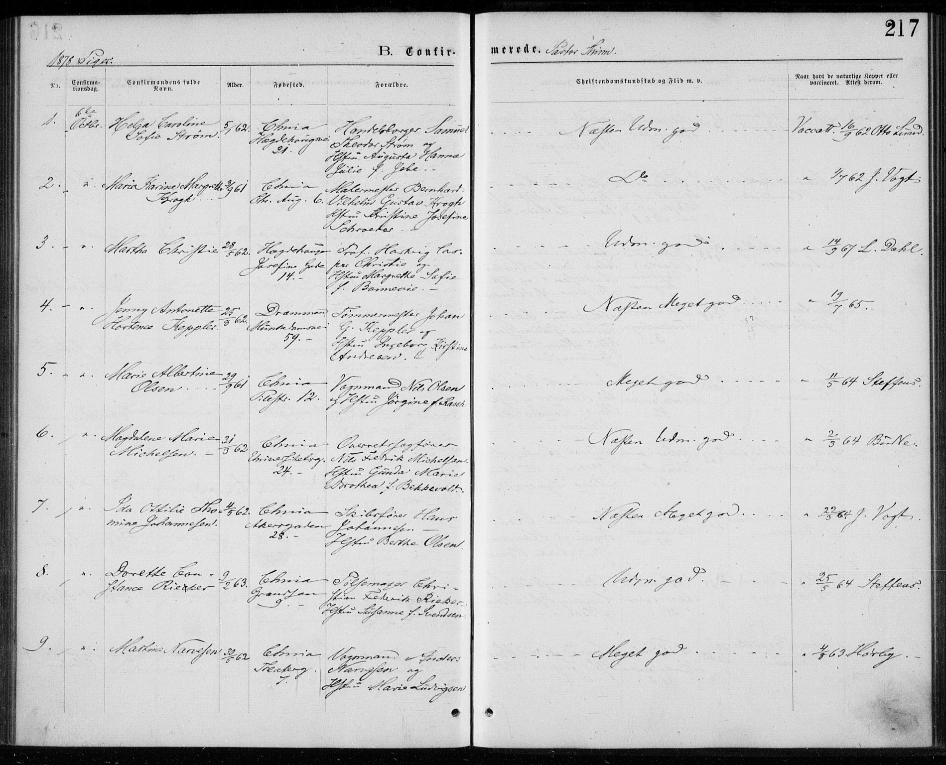 Trefoldighet prestekontor Kirkebøker, SAO/A-10882/F/Fb/L0002: Parish register (official) no. II 2, 1871-1880, p. 217