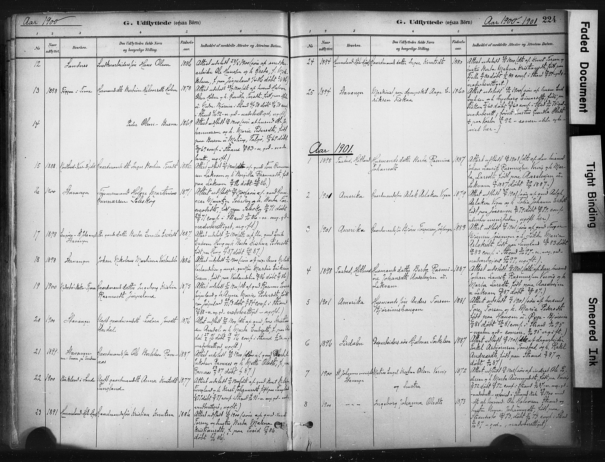 Strand sokneprestkontor, SAST/A-101828/H/Ha/Haa/L0010: Parish register (official) no. A 10, 1882-1929, p. 224