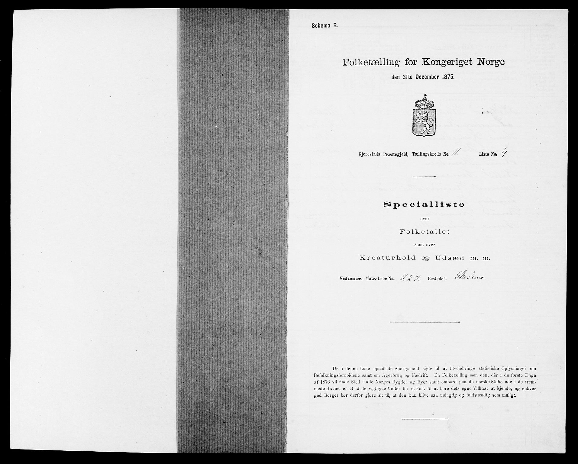 SAK, 1875 census for 0911P Gjerstad, 1875, p. 1123