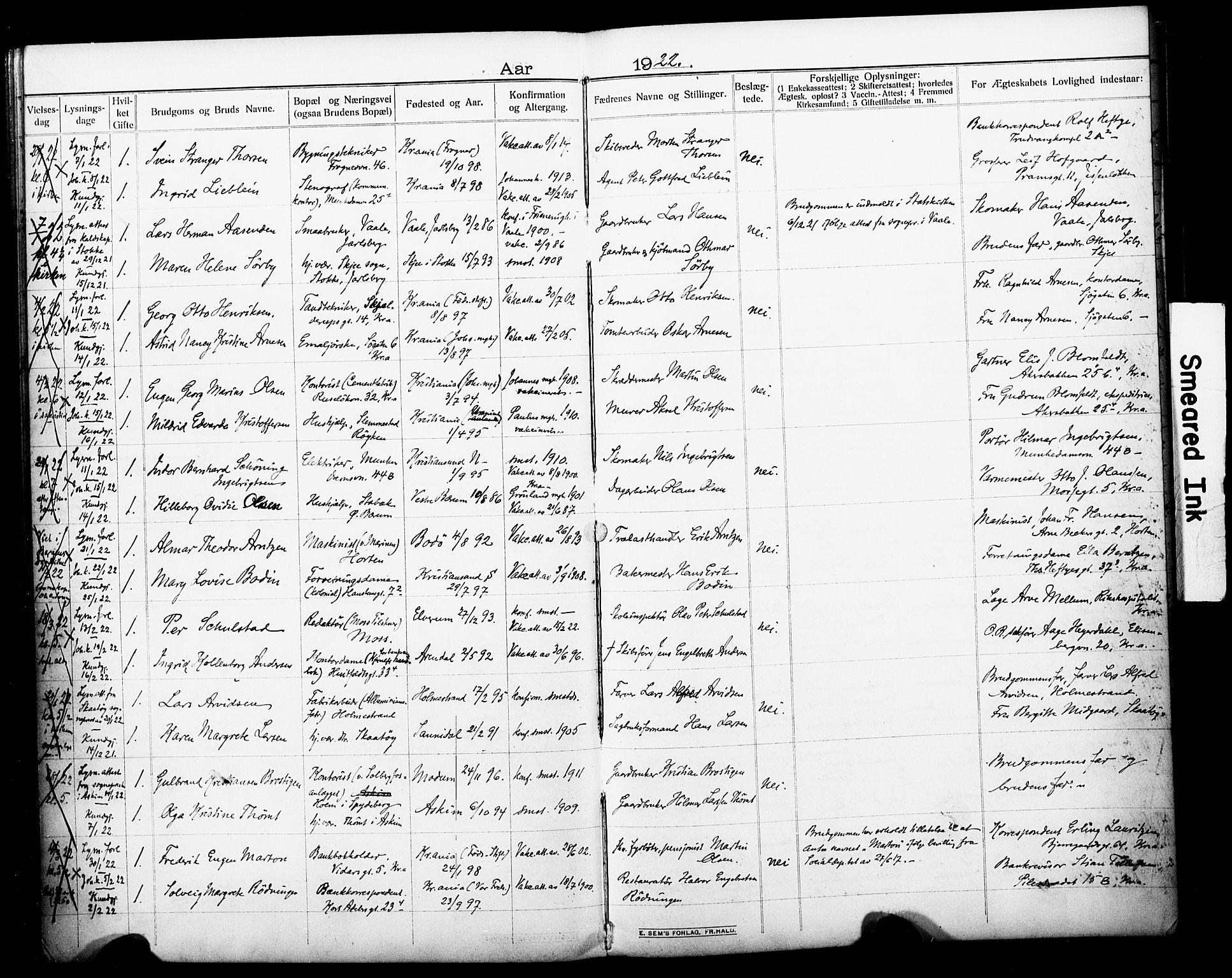Johannes prestekontor Kirkebøker, AV/SAO-A-10852/H/Ha/L0005: Banns register no. 5, 1912-1930