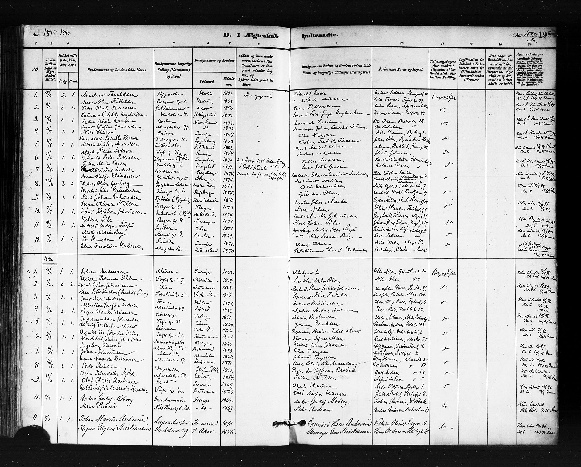 Sagene prestekontor Kirkebøker, SAO/A-10796/F/L0002: Parish register (official) no. 2, 1880-1897, p. 198