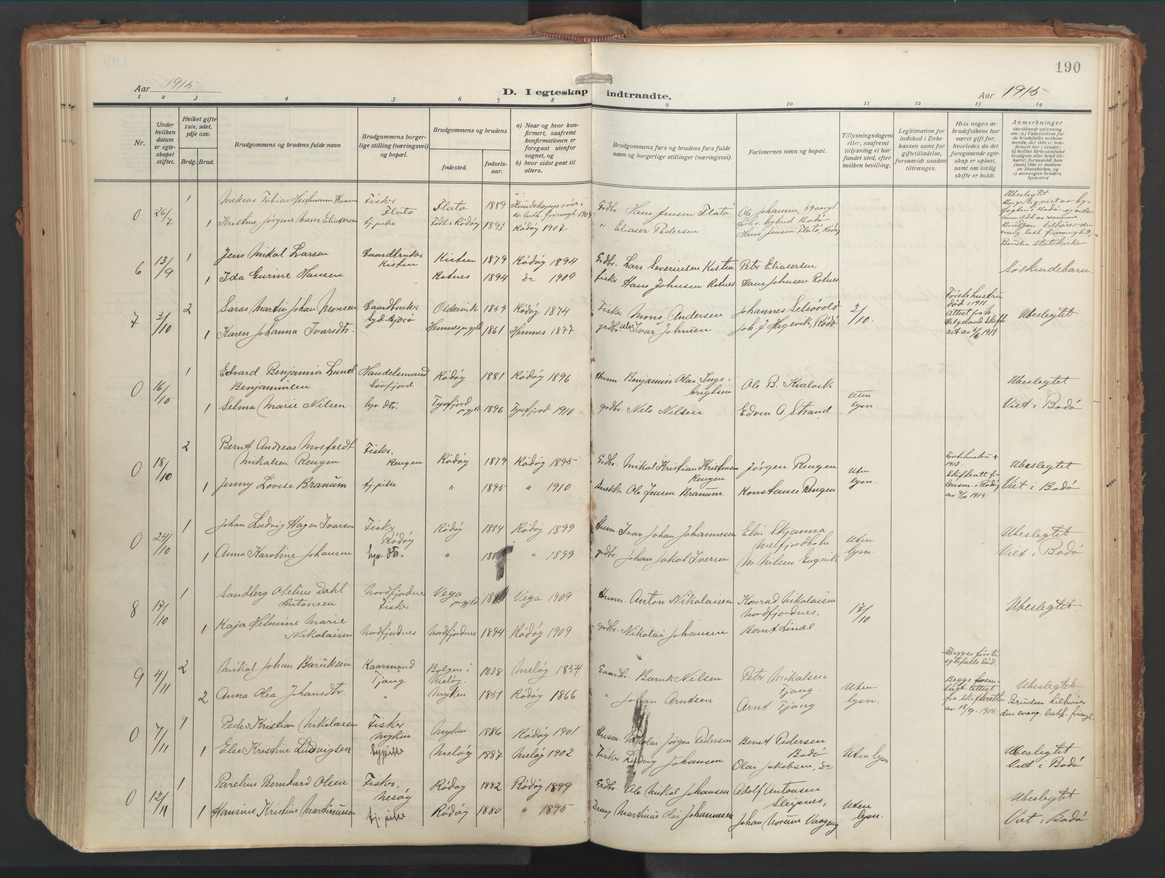 Ministerialprotokoller, klokkerbøker og fødselsregistre - Nordland, AV/SAT-A-1459/841/L0614: Parish register (official) no. 841A17, 1911-1925, p. 190