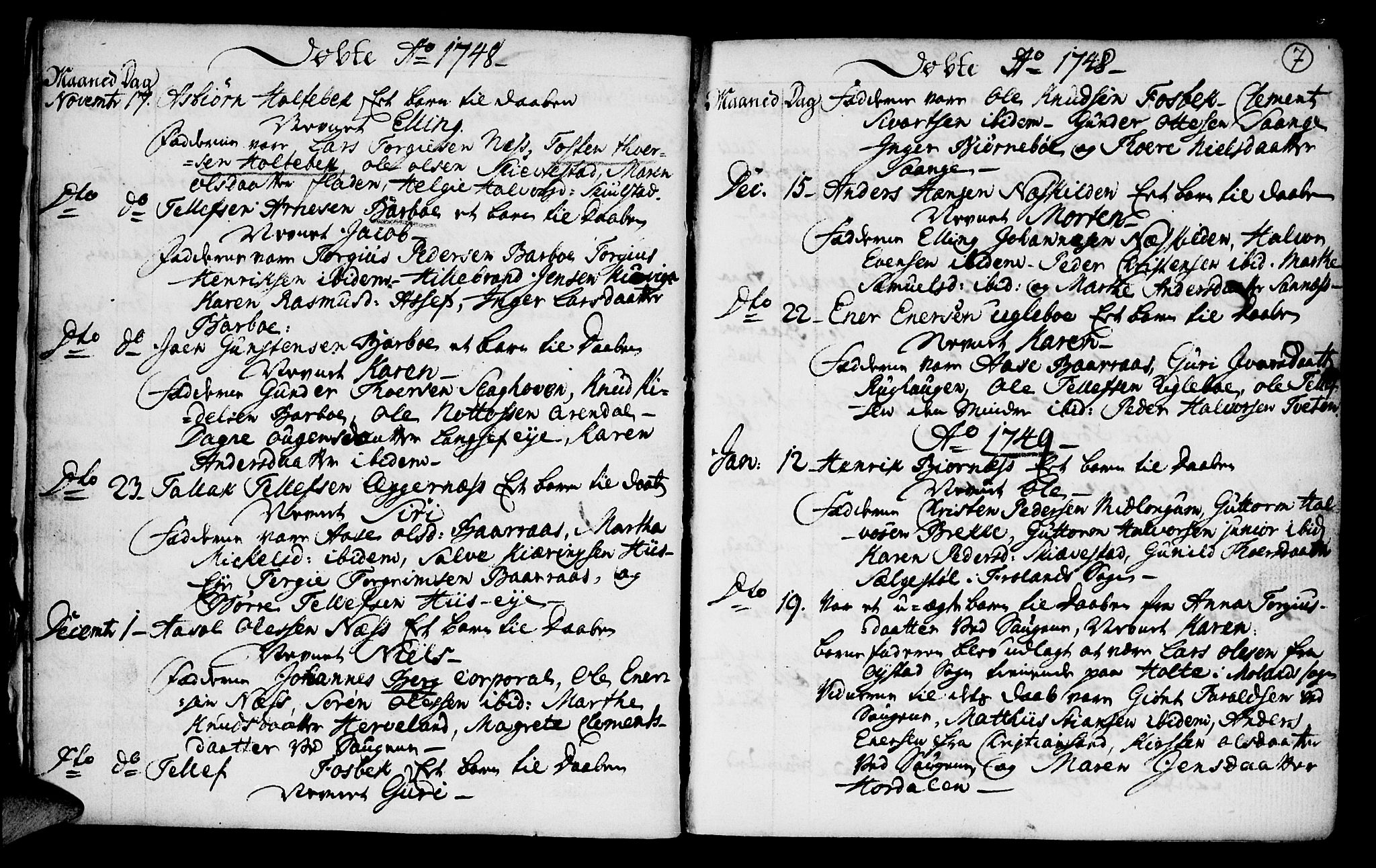 Austre Moland sokneprestkontor, SAK/1111-0001/F/Fa/Faa/L0001: Parish register (official) no. A 1, 1747-1764, p. 7