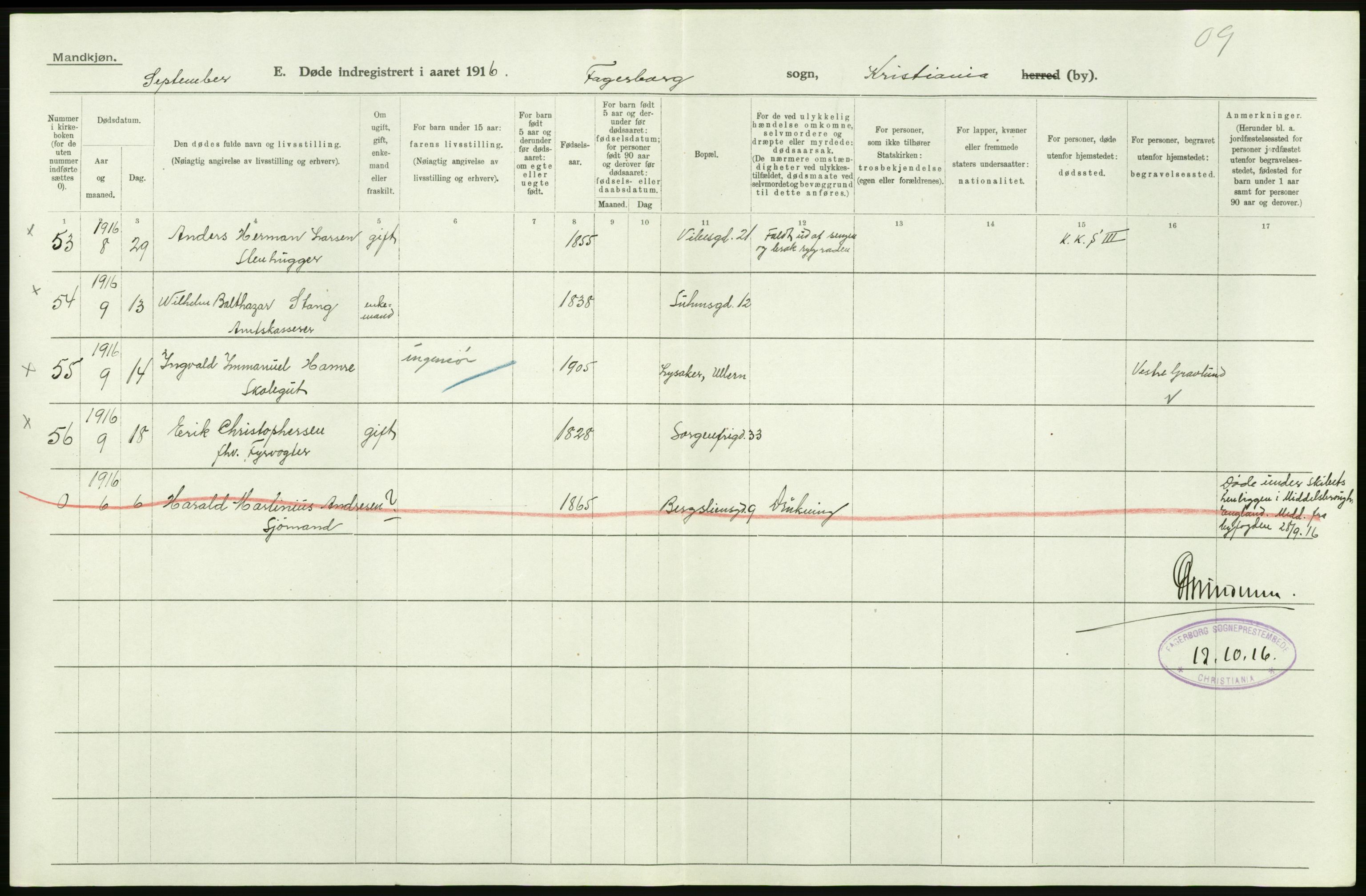 Statistisk sentralbyrå, Sosiodemografiske emner, Befolkning, AV/RA-S-2228/D/Df/Dfb/Dfbf/L0010: Kristiania: Døde, dødfødte., 1916, p. 382