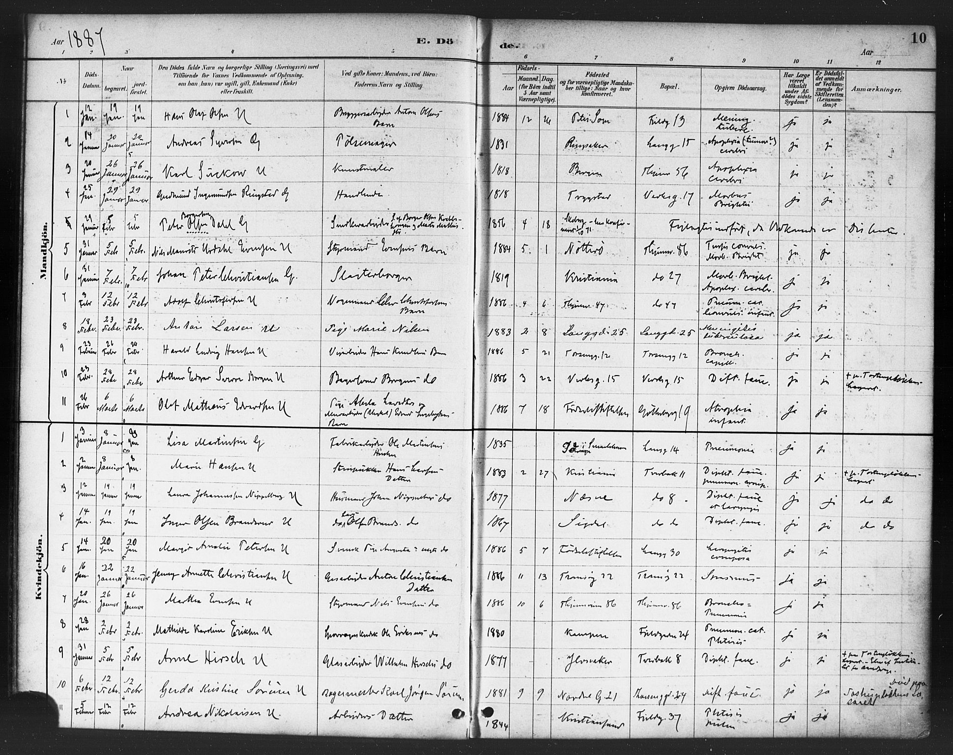Petrus prestekontor Kirkebøker, SAO/A-10872/F/Fa/L0003: Parish register (official) no. 3, 1885-1903, p. 10