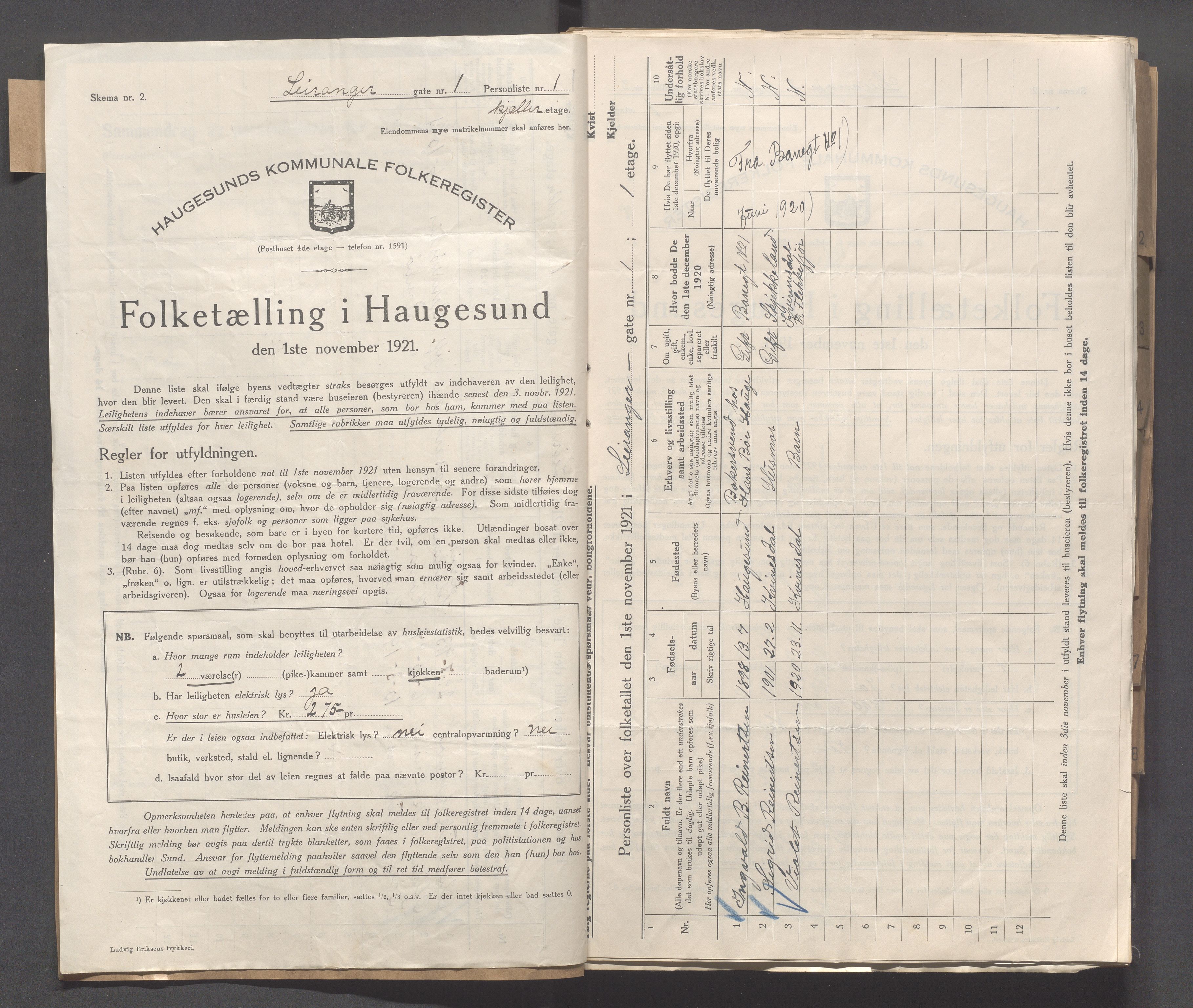 IKAR, Local census 1.11.1921 for Haugesund, 1921, p. 3017