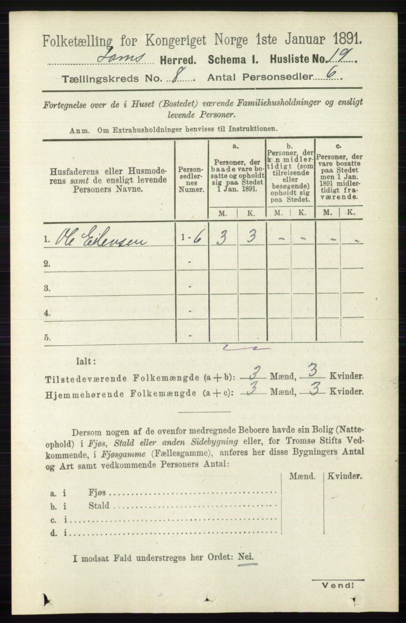 RA, 1891 census for 0514 Lom, 1891, p. 3061