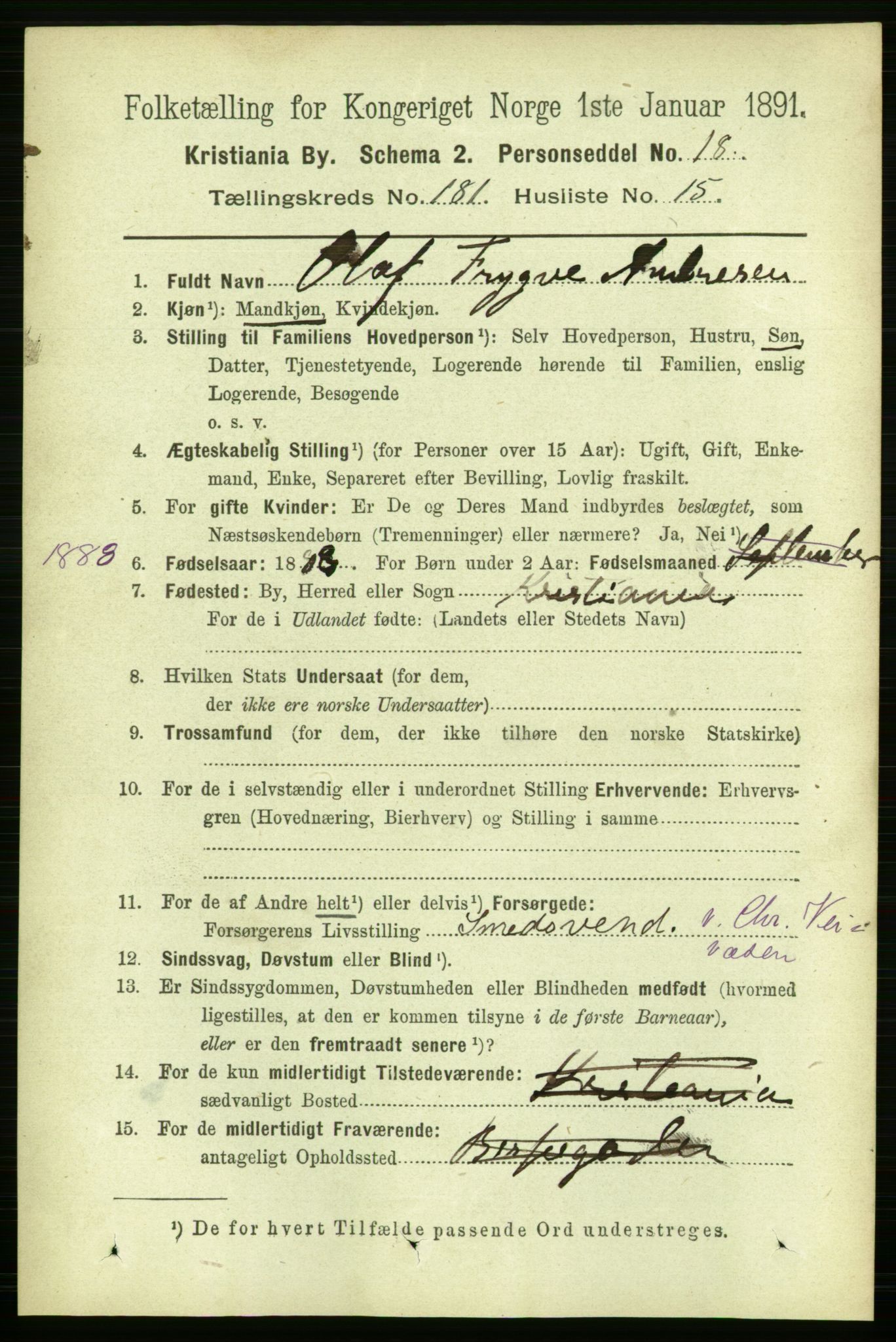 RA, 1891 census for 0301 Kristiania, 1891, p. 108667