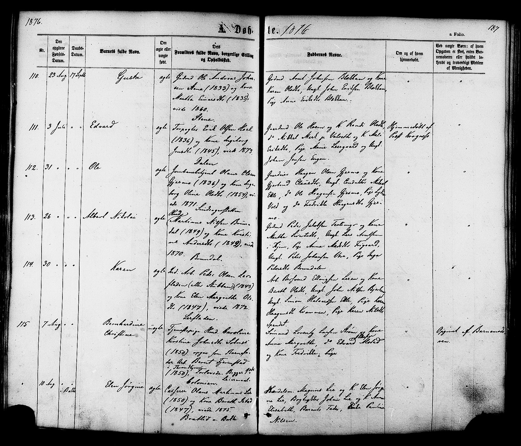 Ministerialprotokoller, klokkerbøker og fødselsregistre - Sør-Trøndelag, SAT/A-1456/606/L0293: Parish register (official) no. 606A08, 1866-1877, p. 187