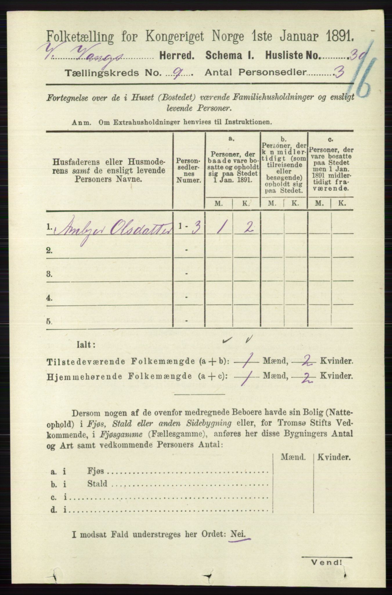 RA, 1891 census for 0545 Vang, 1891, p. 1953