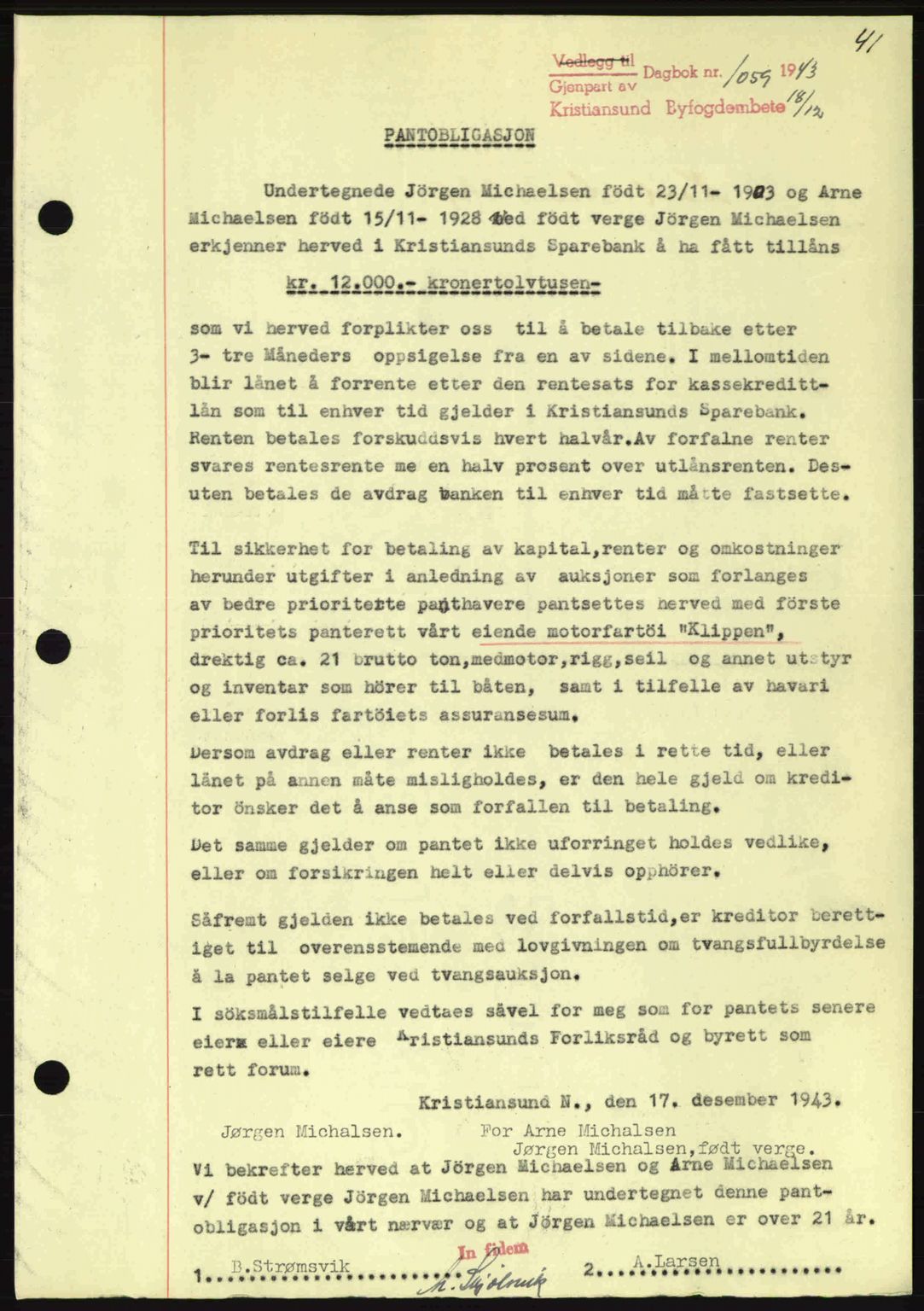 Kristiansund byfogd, AV/SAT-A-4587/A/27: Mortgage book no. 37-38, 1943-1945, Diary no: : 1059/1943