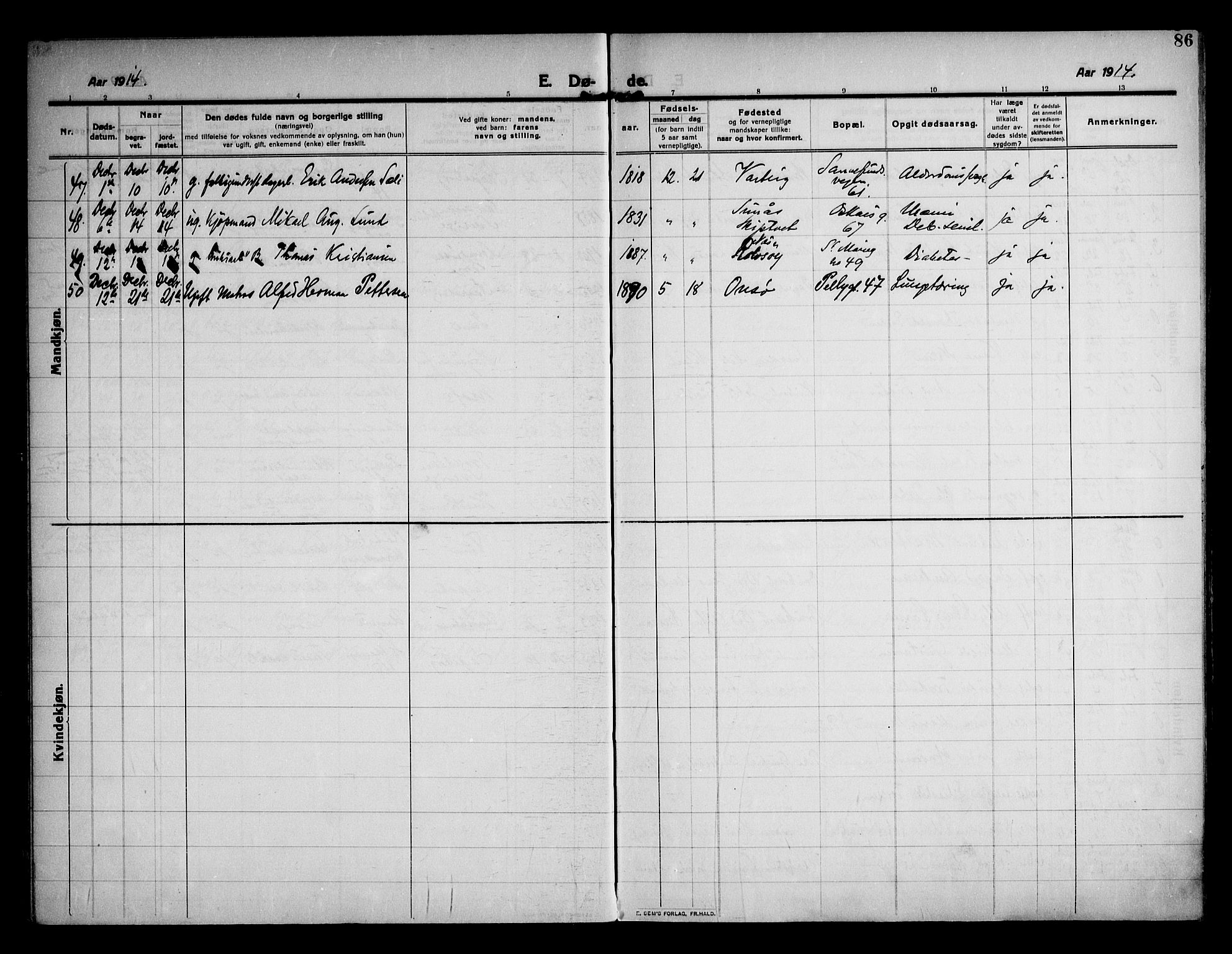 Sarpsborg prestekontor Kirkebøker, AV/SAO-A-2006/F/Fa/L0007: Parish register (official) no. 7, 1910-1918, p. 86