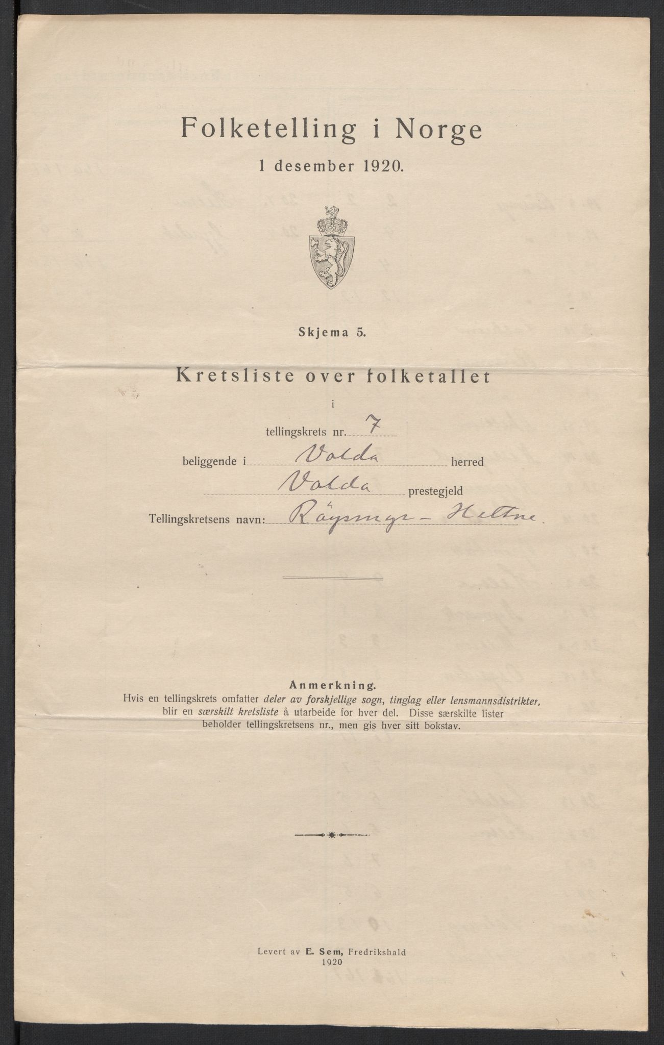 SAT, 1920 census for Volda, 1920, p. 24