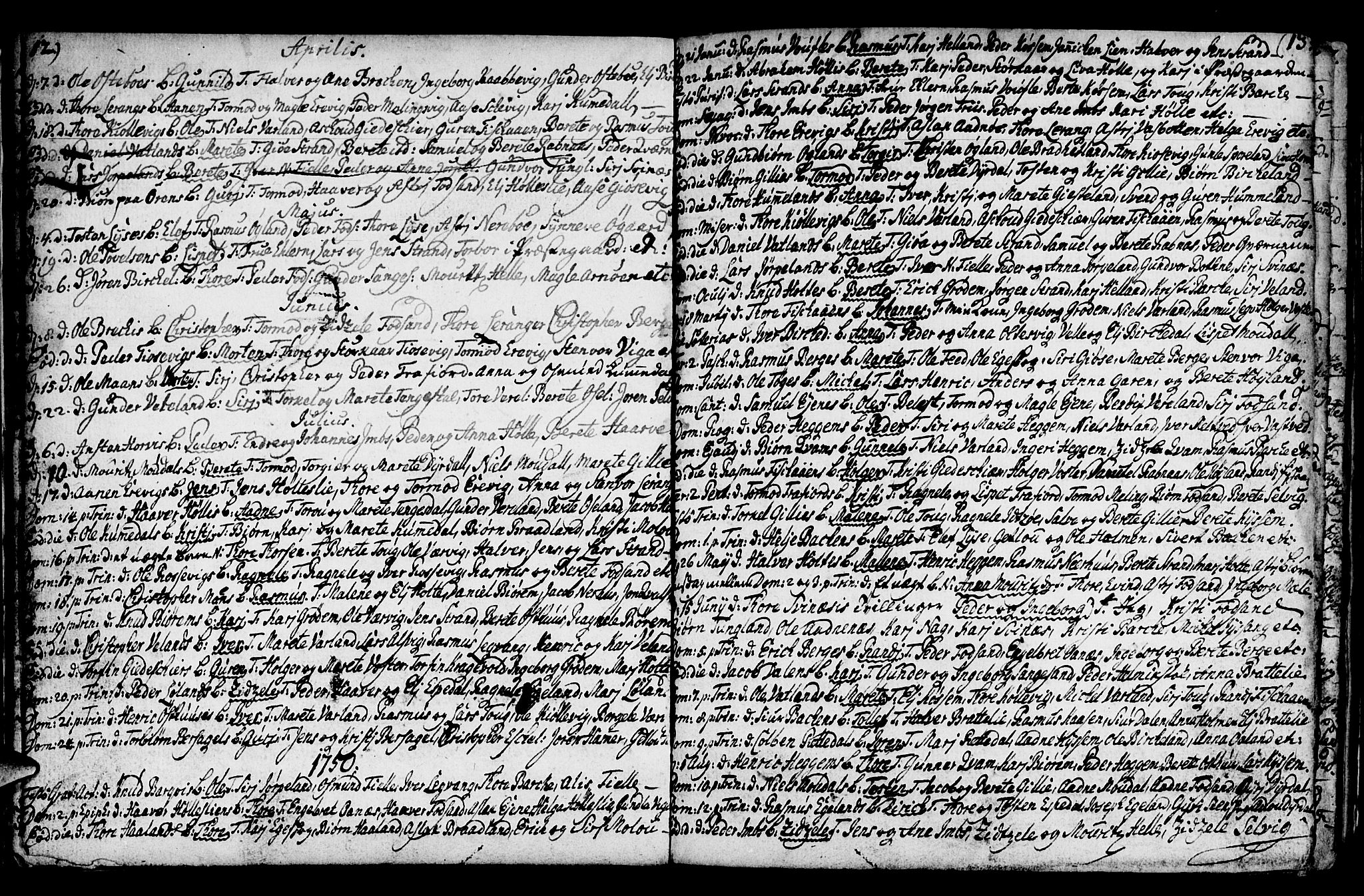 Strand sokneprestkontor, SAST/A-101828/H/Ha/Haa/L0002: Parish register (official) no. A 2, 1744-1768, p. 12-13