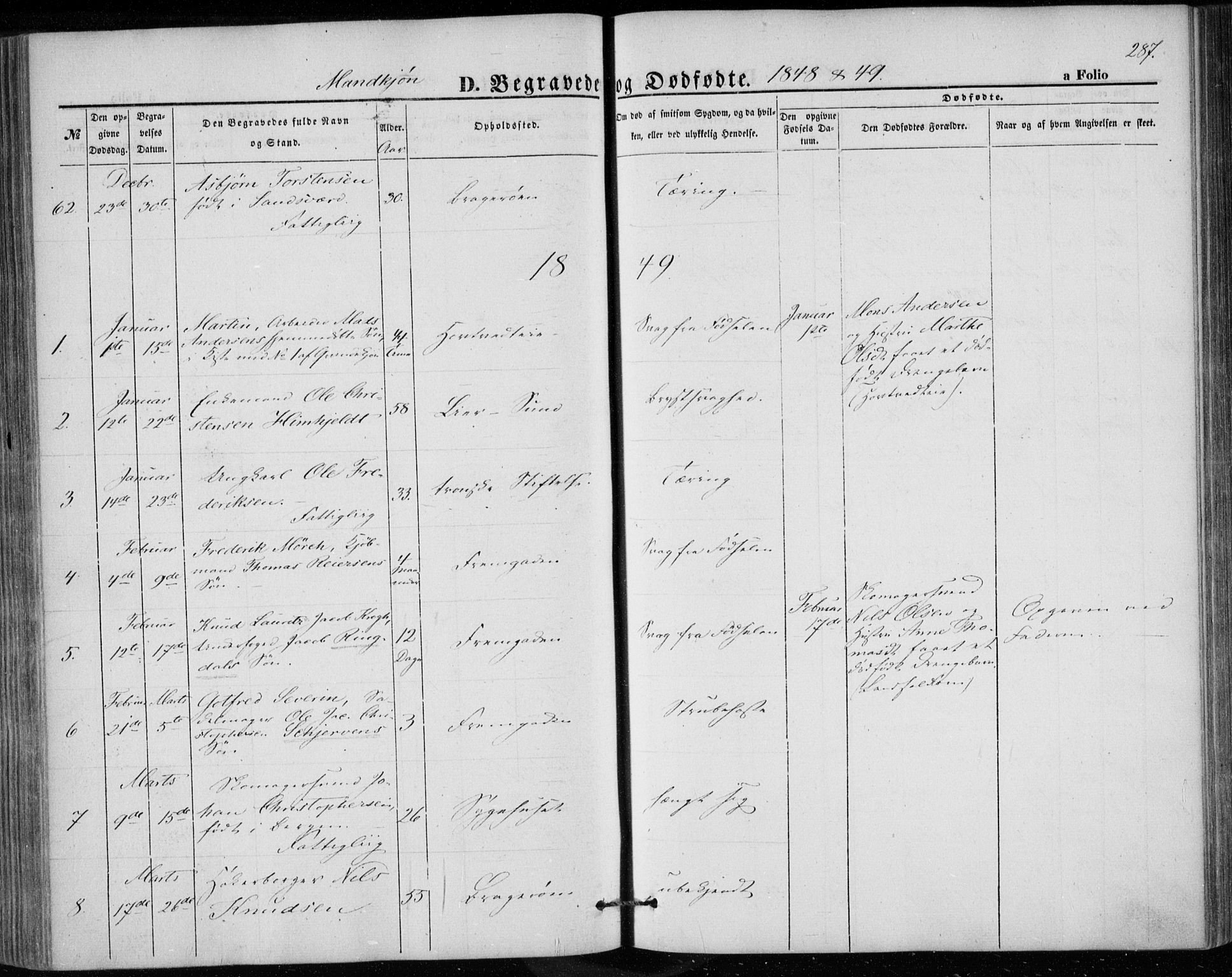 Bragernes kirkebøker, SAKO/A-6/F/Fb/L0002: Parish register (official) no. II 2, 1848-1859, p. 287