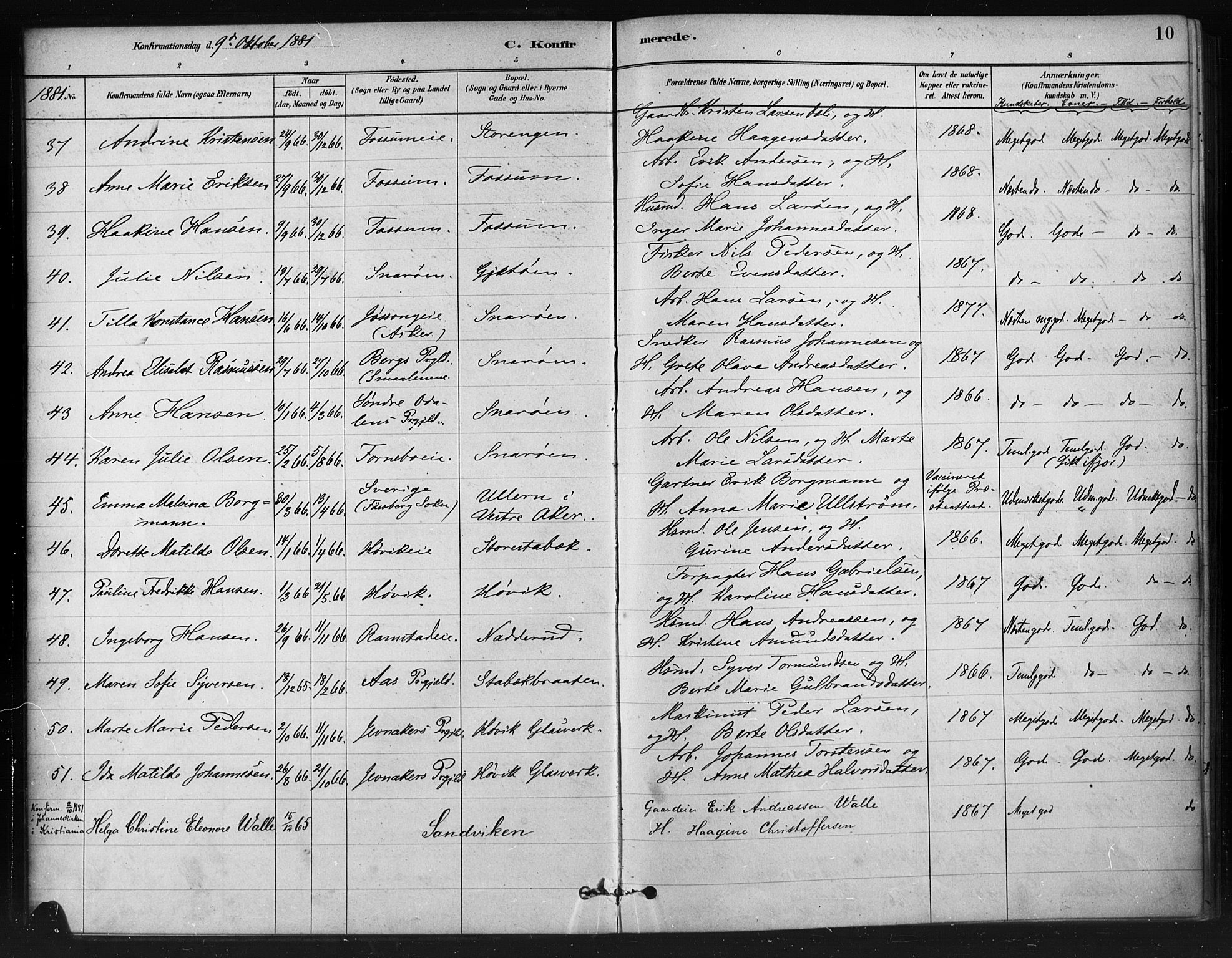 Asker prestekontor Kirkebøker, AV/SAO-A-10256a/F/Fc/L0002: Parish register (official) no. III 2, 1879-1904, p. 10