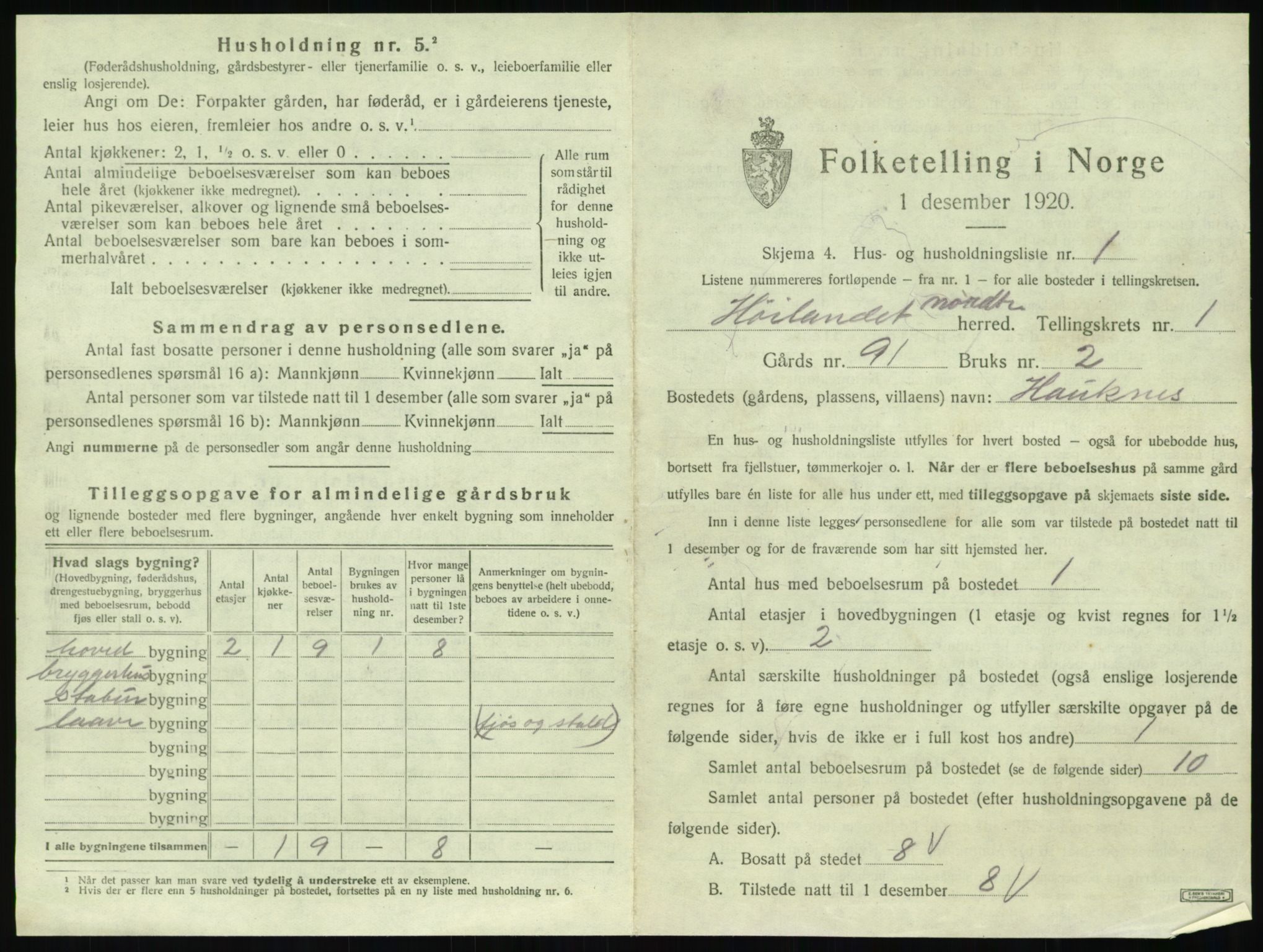 SAT, 1920 census for Høylandet, 1920, p. 26