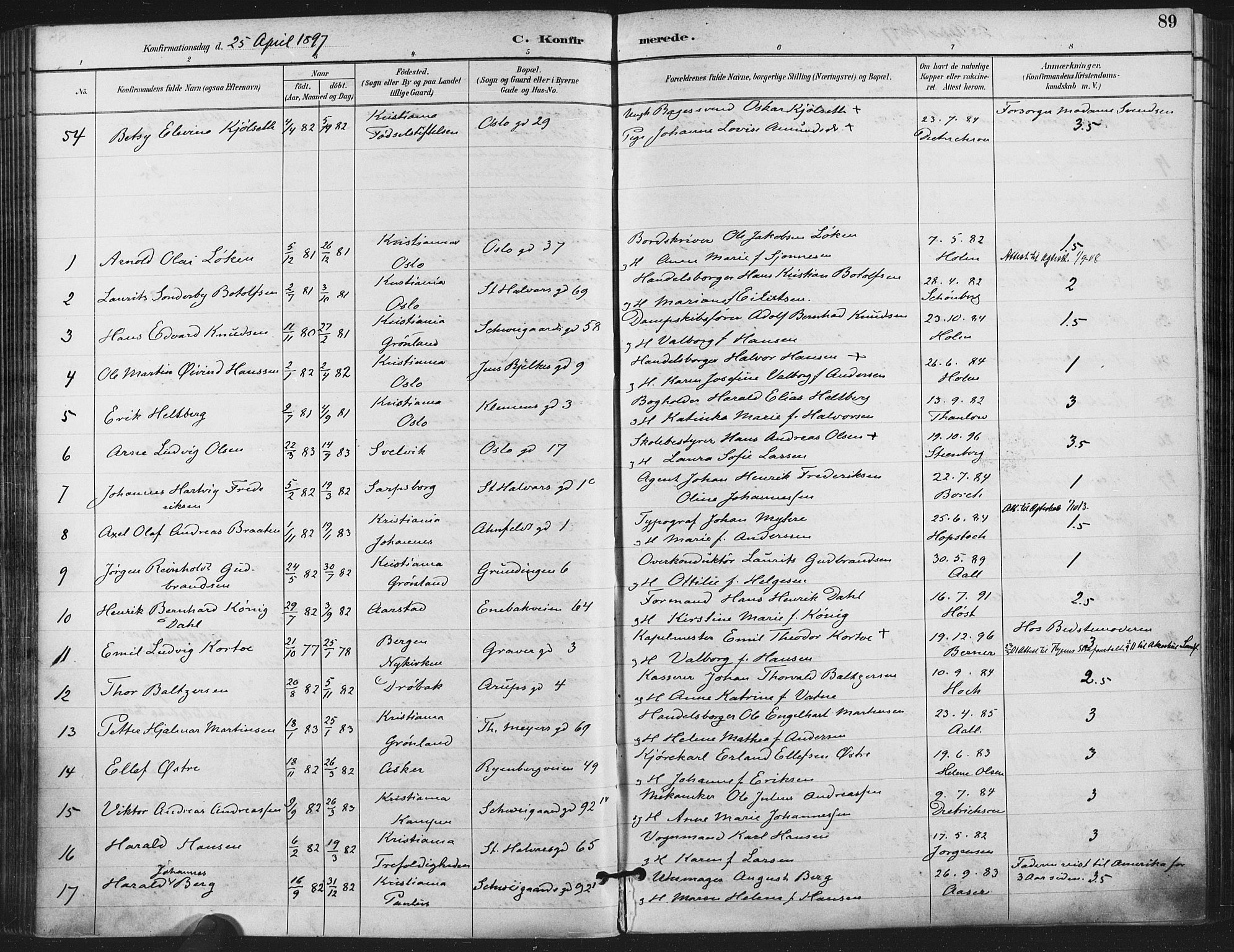 Gamlebyen prestekontor Kirkebøker, AV/SAO-A-10884/F/Fa/L0008: Parish register (official) no. 8, 1891-1908, p. 89