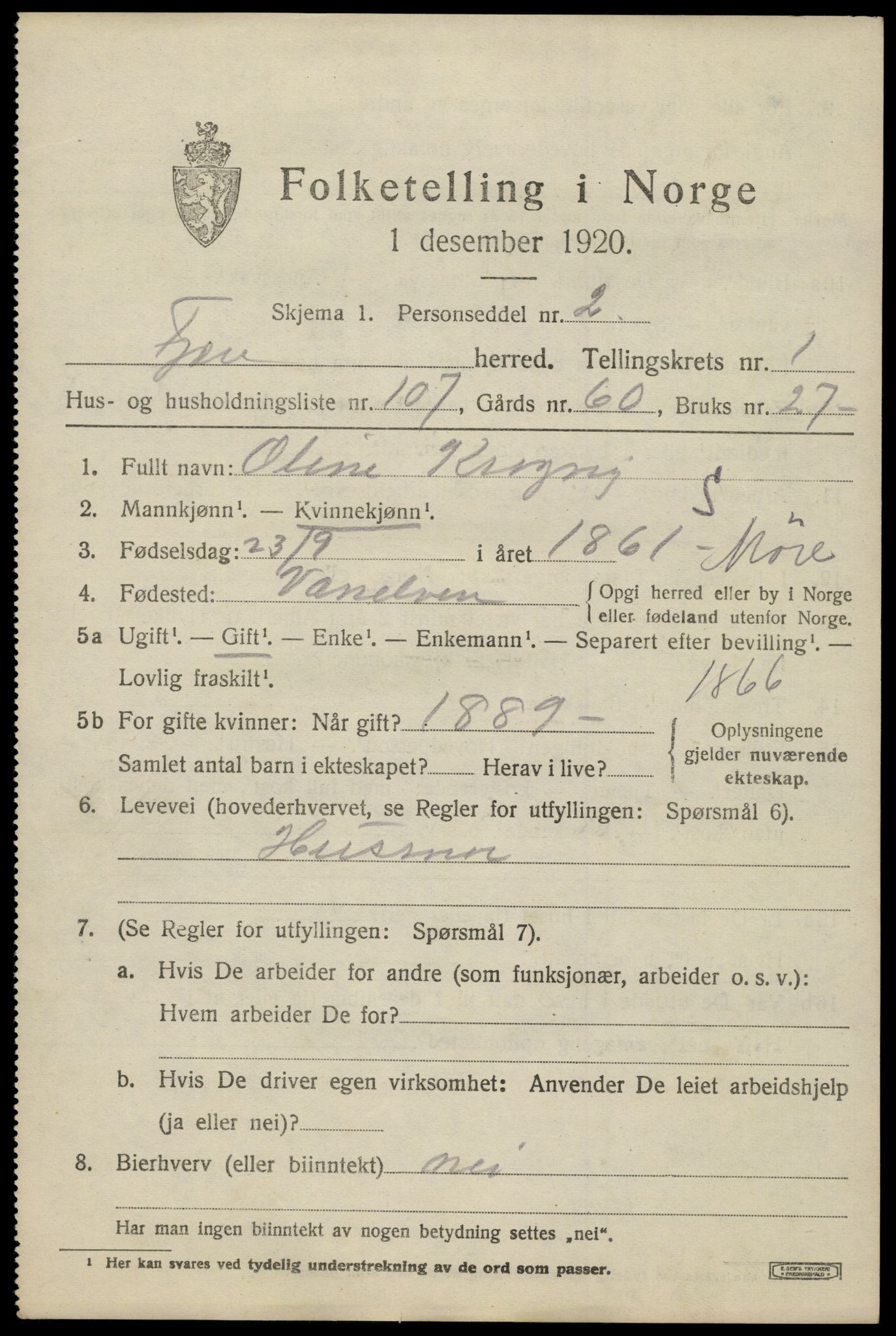 SAK, 1920 census for Fjære, 1920, p. 3243