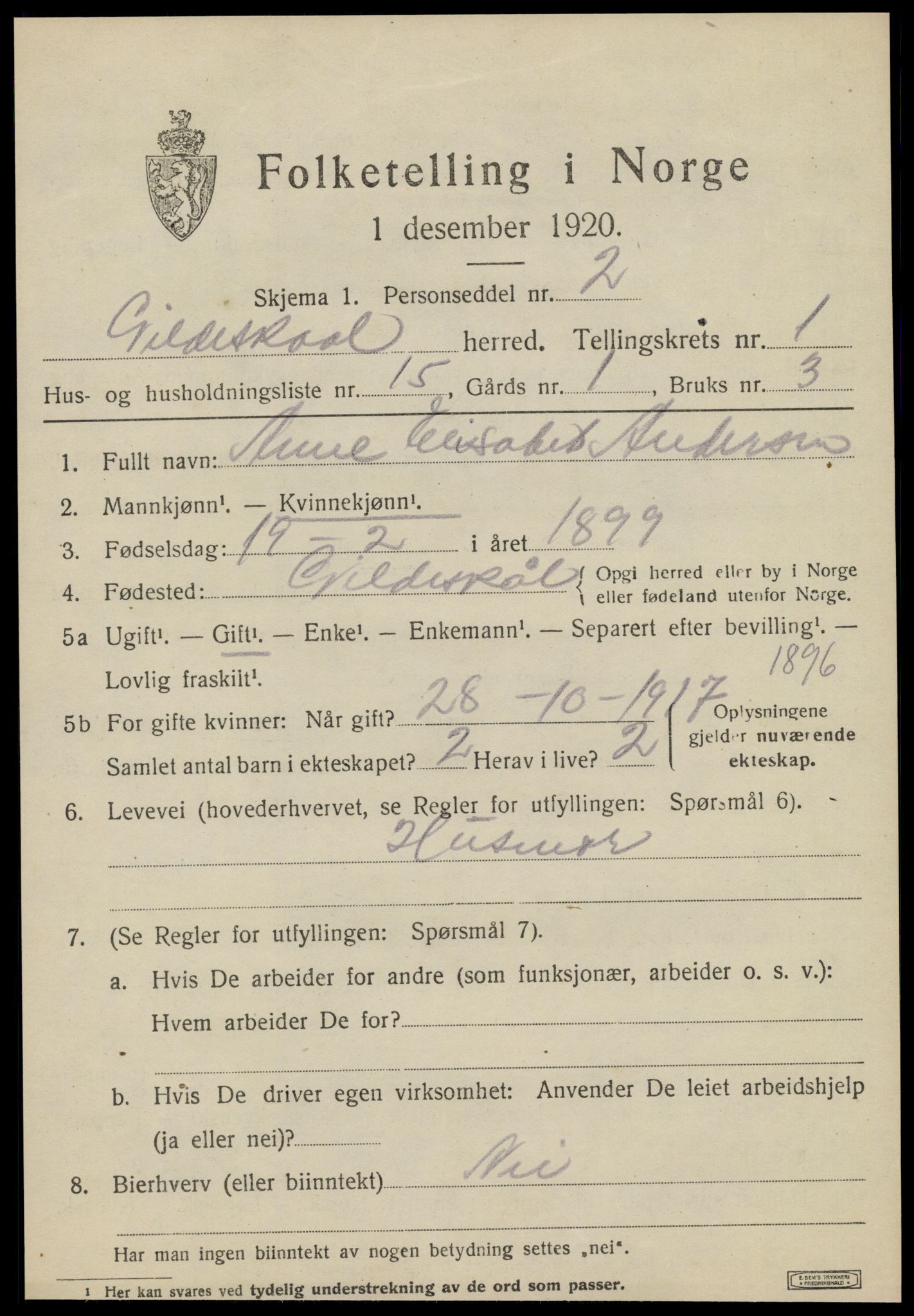 SAT, 1920 census for Gildeskål, 1920, p. 1792