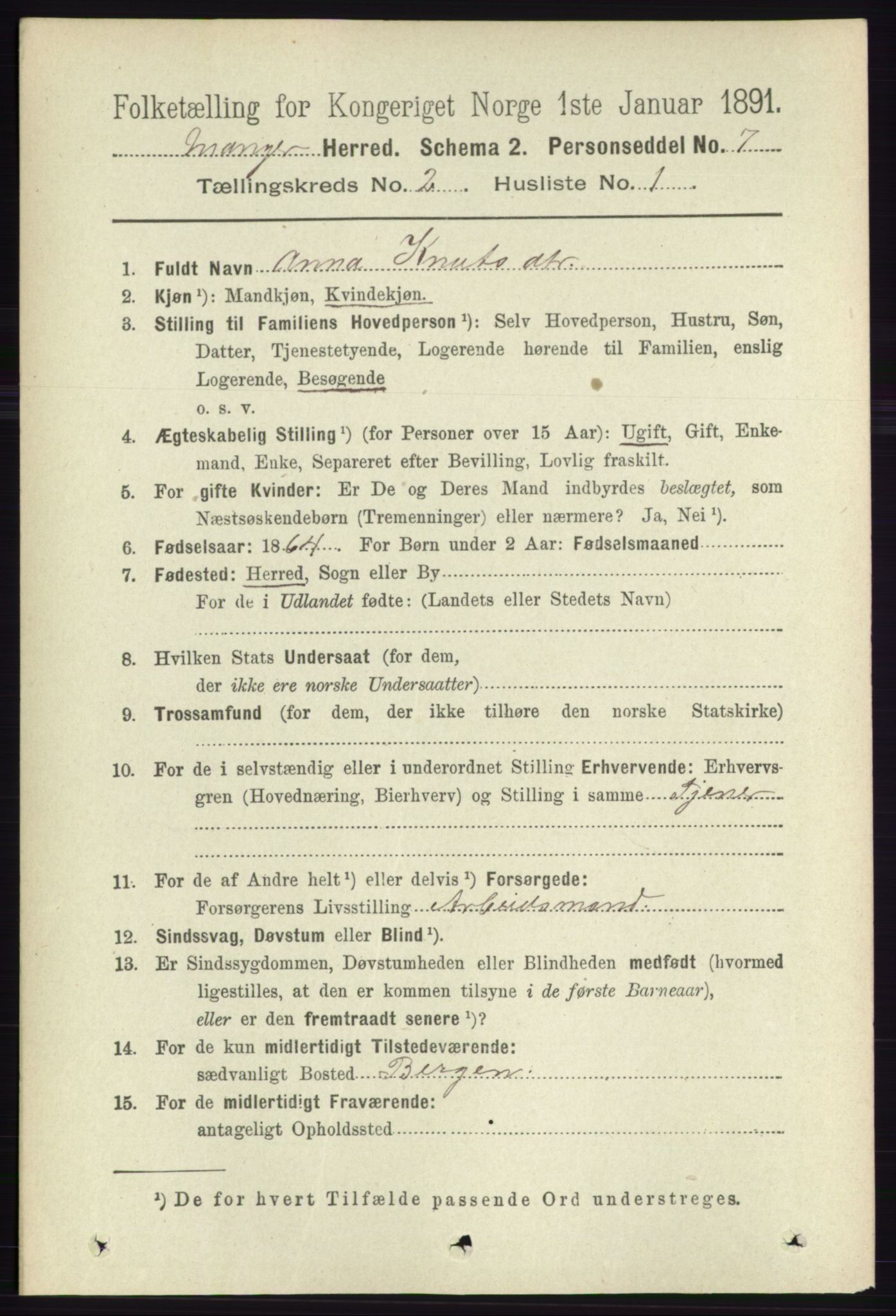 RA, 1891 census for 1261 Manger, 1891, p. 763