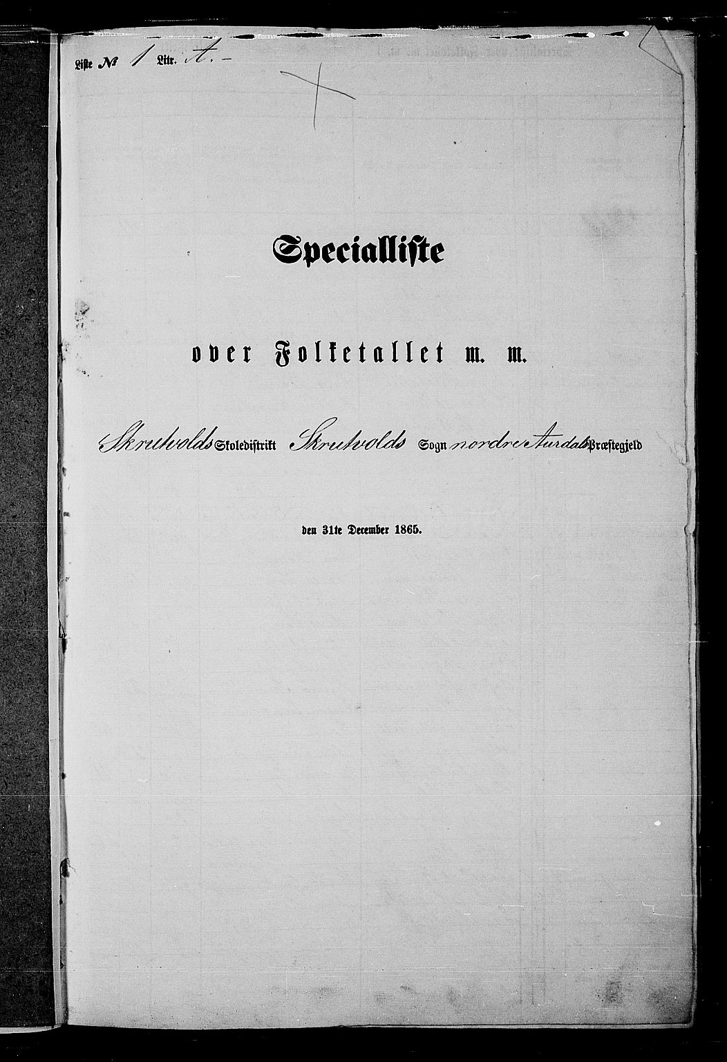 RA, 1865 census for Nord-Aurdal, 1865, p. 12