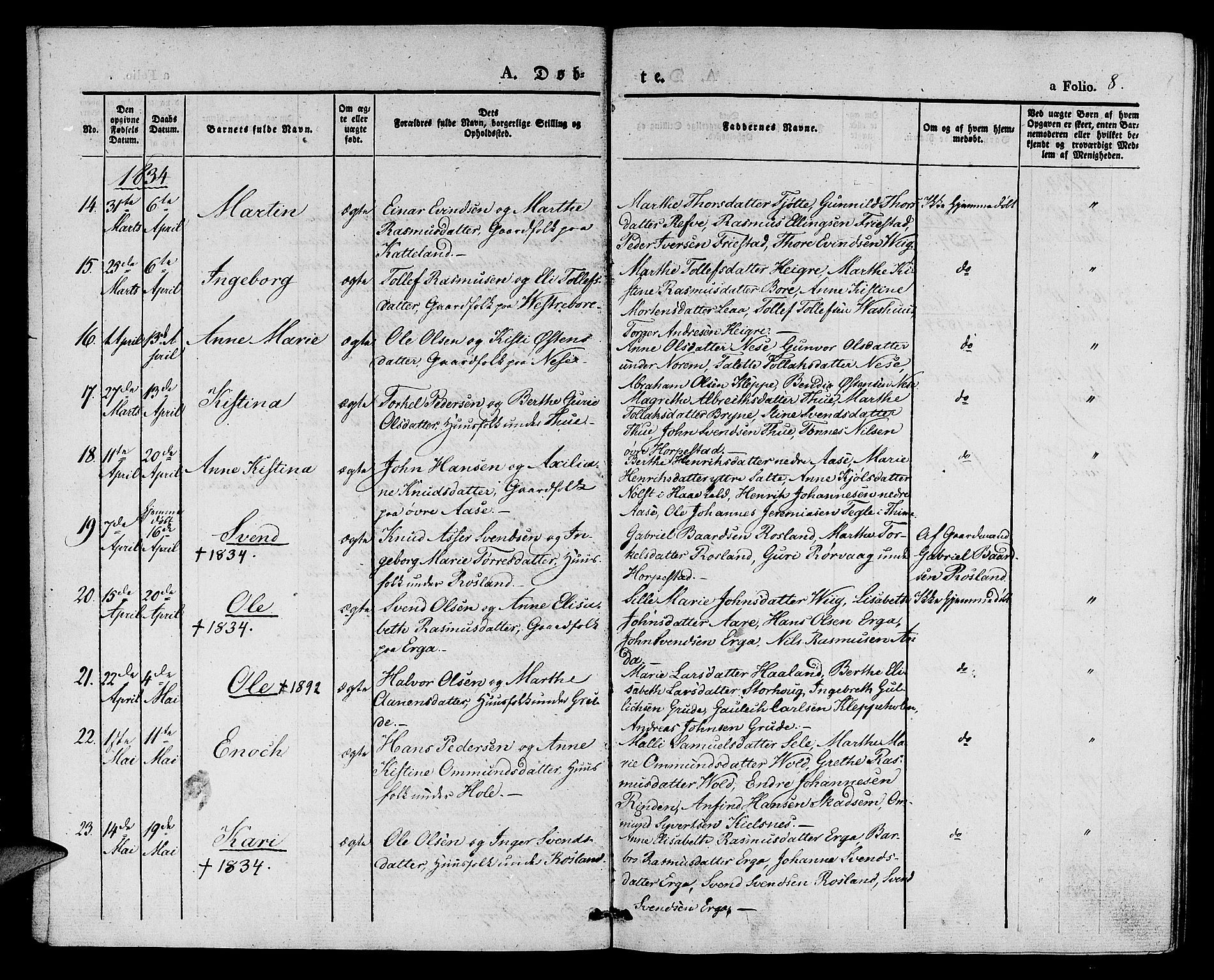Klepp sokneprestkontor, AV/SAST-A-101803/001/3/30BA/L0003: Parish register (official) no. A 3, 1833-1842, p. 8