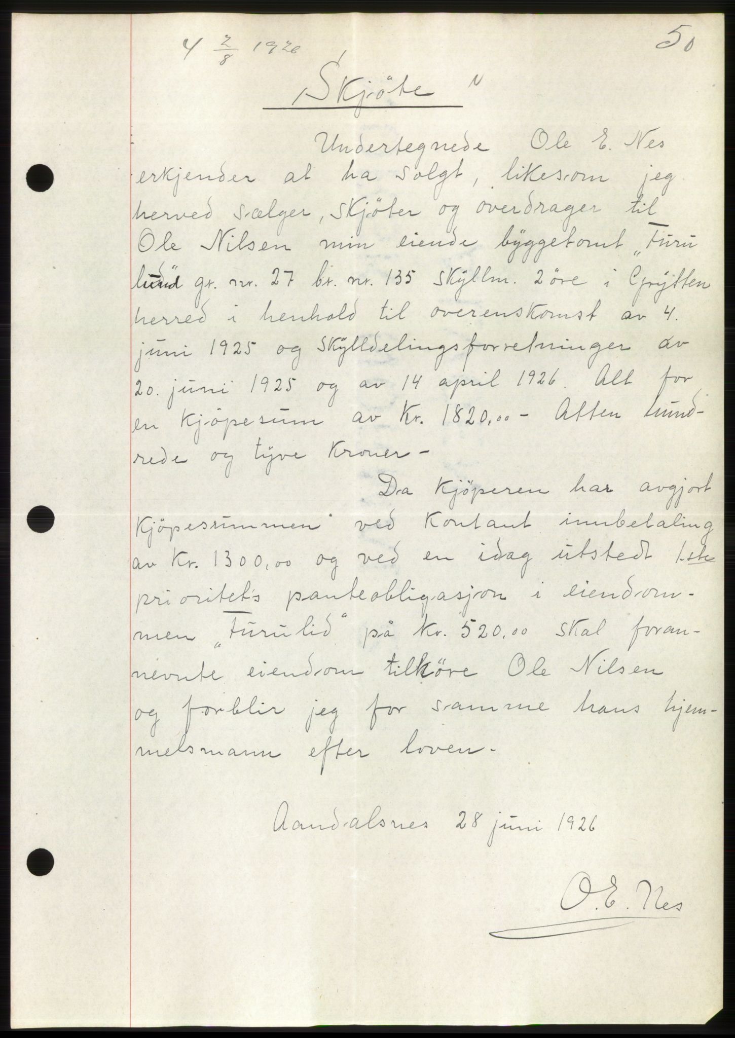 Romsdal sorenskriveri, AV/SAT-A-4149/1/2/2C/L0051: Mortgage book no. 45, 1926-1927, Deed date: 02.08.1926