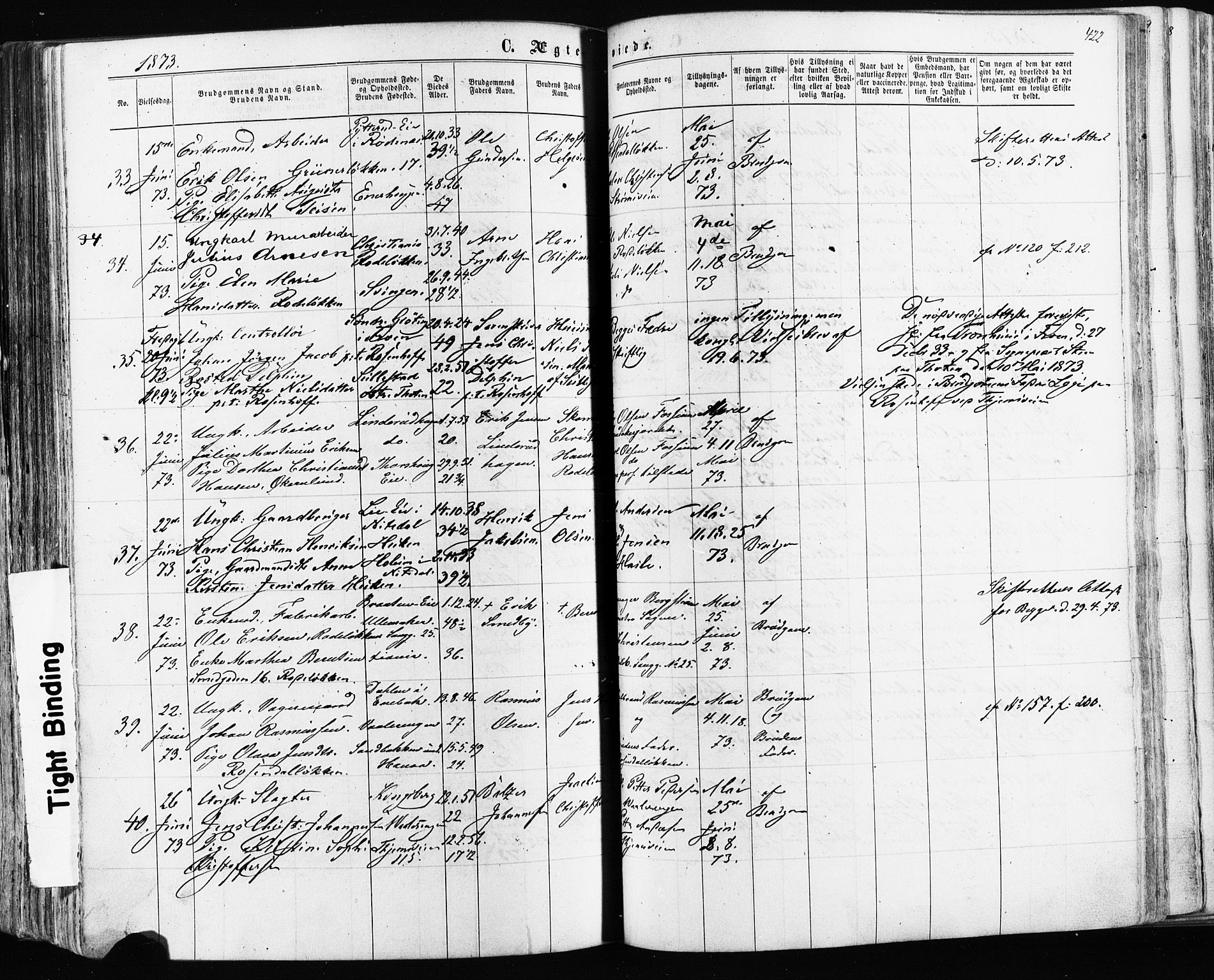 Østre Aker prestekontor Kirkebøker, SAO/A-10840/F/Fa/L0003: Parish register (official) no. I 3, 1869-1875, p. 422