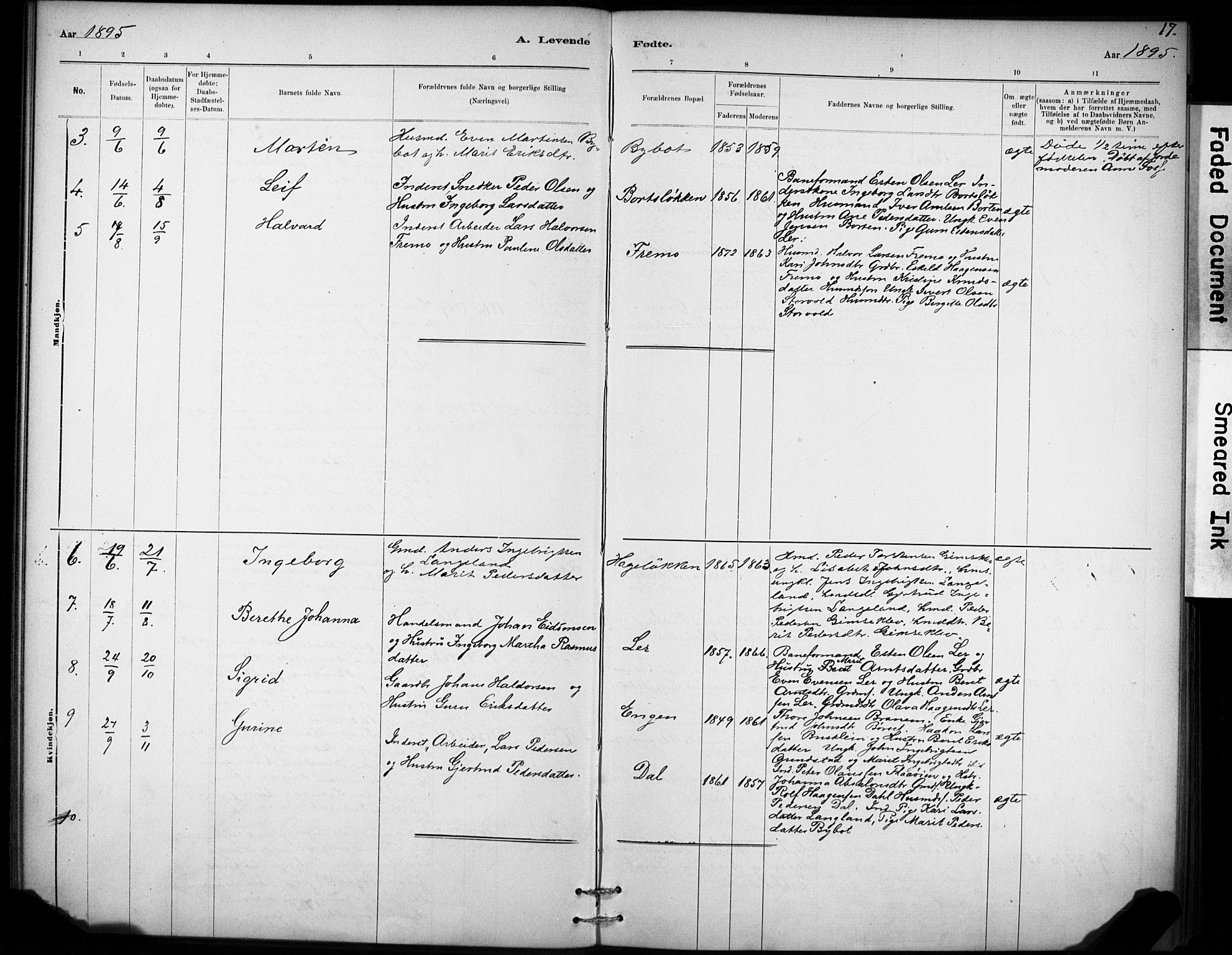 Ministerialprotokoller, klokkerbøker og fødselsregistre - Sør-Trøndelag, AV/SAT-A-1456/693/L1119: Parish register (official) no. 693A01, 1887-1905, p. 17