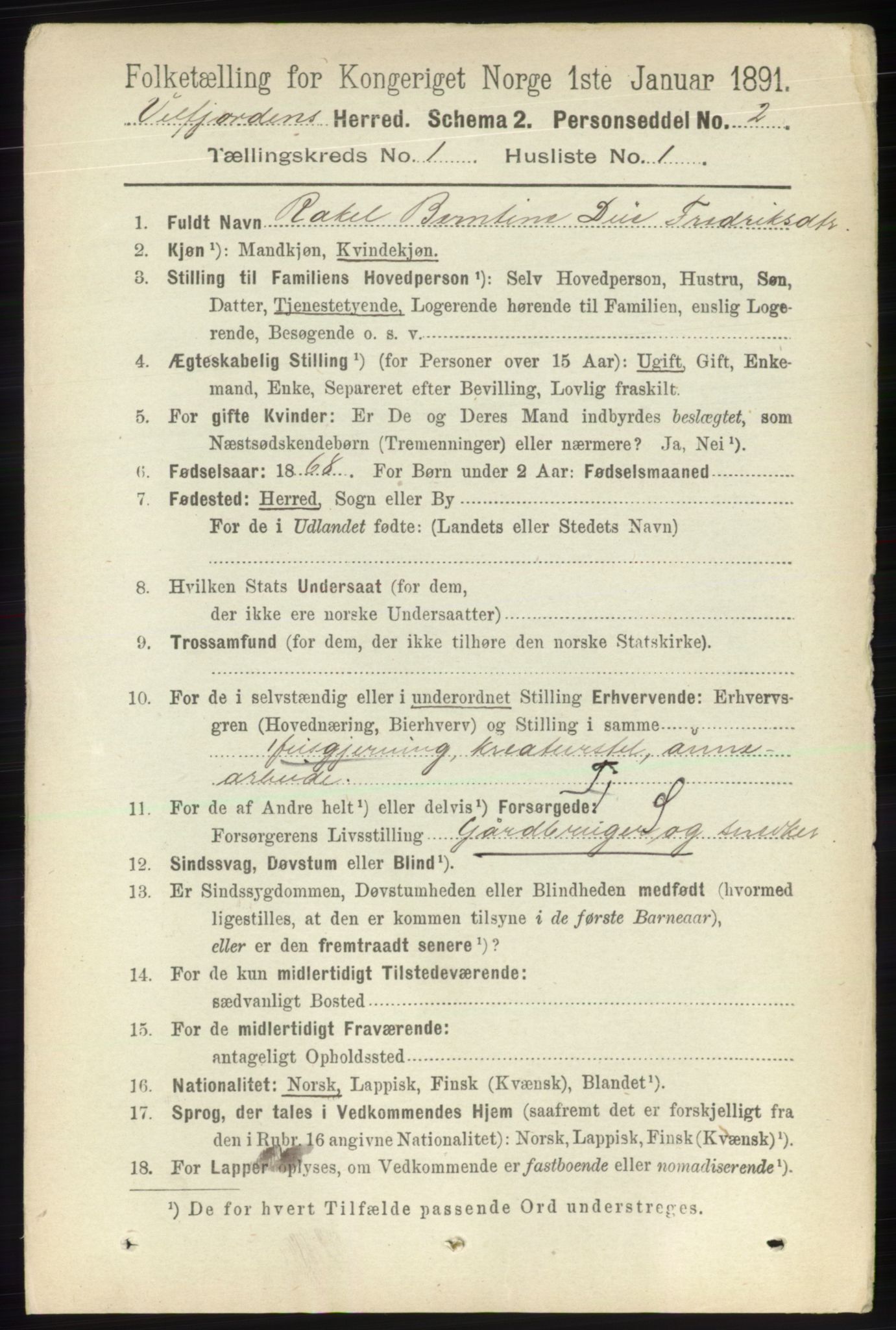 RA, 1891 census for 1813 Velfjord, 1891, p. 74