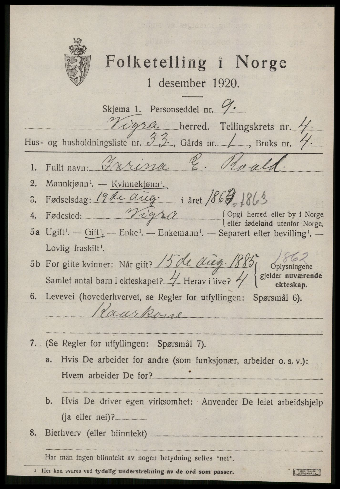 SAT, 1920 census for Vigra, 1920, p. 2458