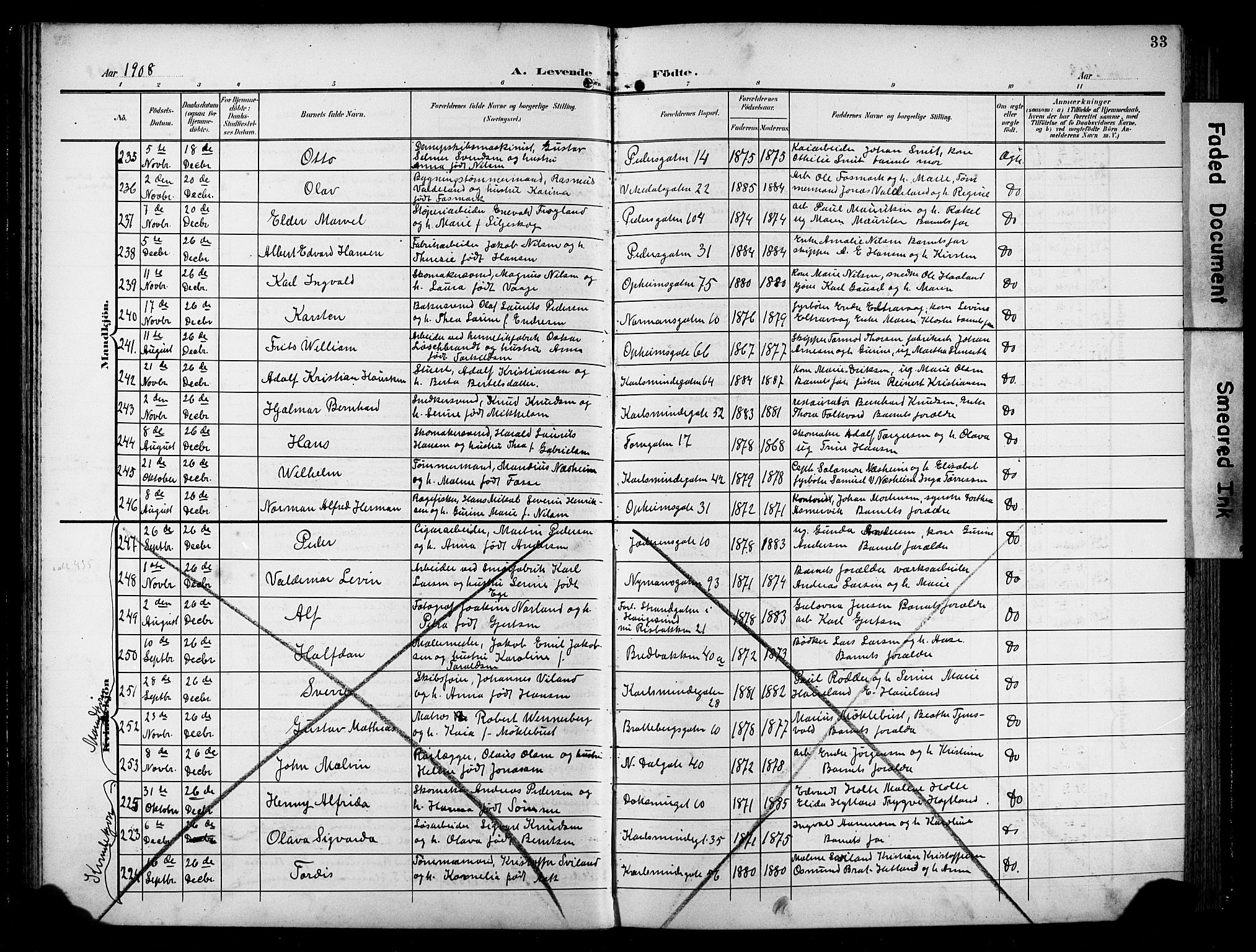 St. Johannes sokneprestkontor, AV/SAST-A-101814/001/30/30BB/L0006: Parish register (copy) no. B 6, 1907-1917, p. 33