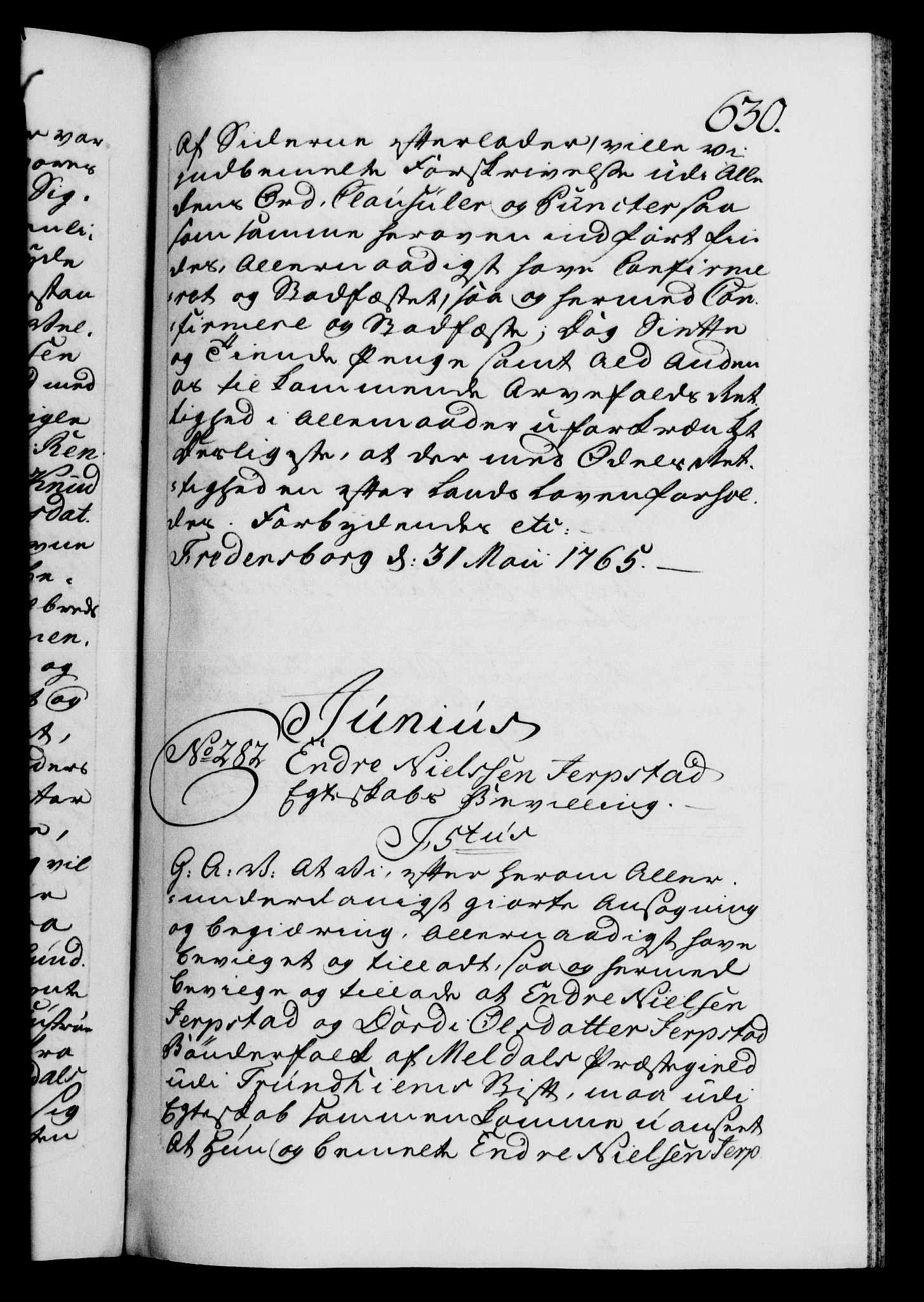 Danske Kanselli 1572-1799, AV/RA-EA-3023/F/Fc/Fca/Fcaa/L0042: Norske registre, 1763-1766, p. 630a