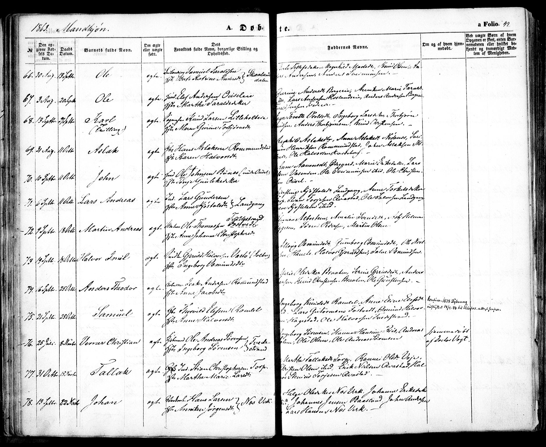 Holt sokneprestkontor, SAK/1111-0021/F/Fa/L0009: Parish register (official) no. A 9, 1861-1871, p. 42