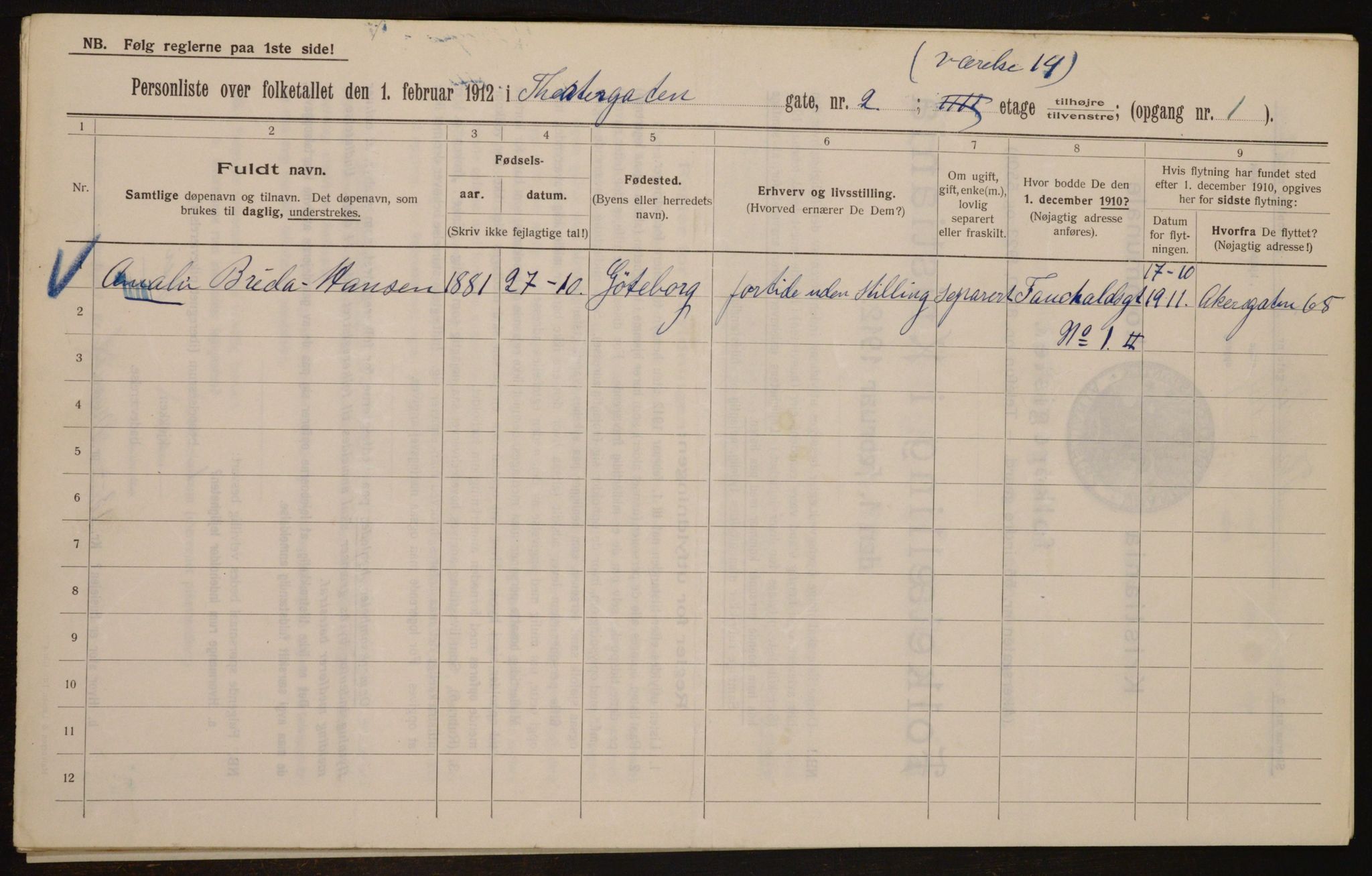 OBA, Municipal Census 1912 for Kristiania, 1912, p. 107112