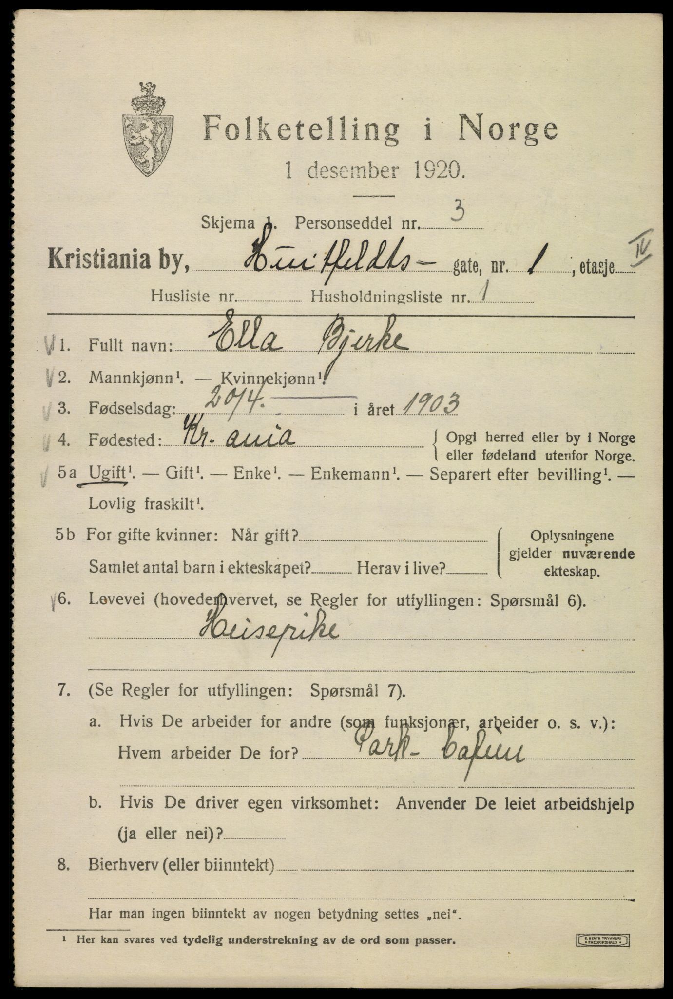 SAO, 1920 census for Kristiania, 1920, p. 299335